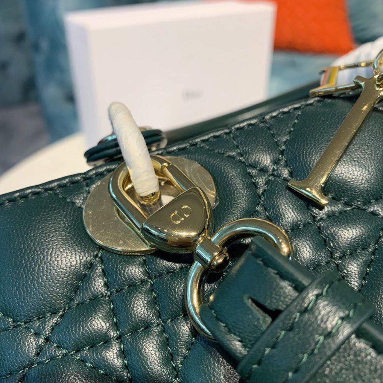 Christian Dior Small Lady Dior Bag Gold Toned Hardware Forest Green For Women 8in/20cm CD