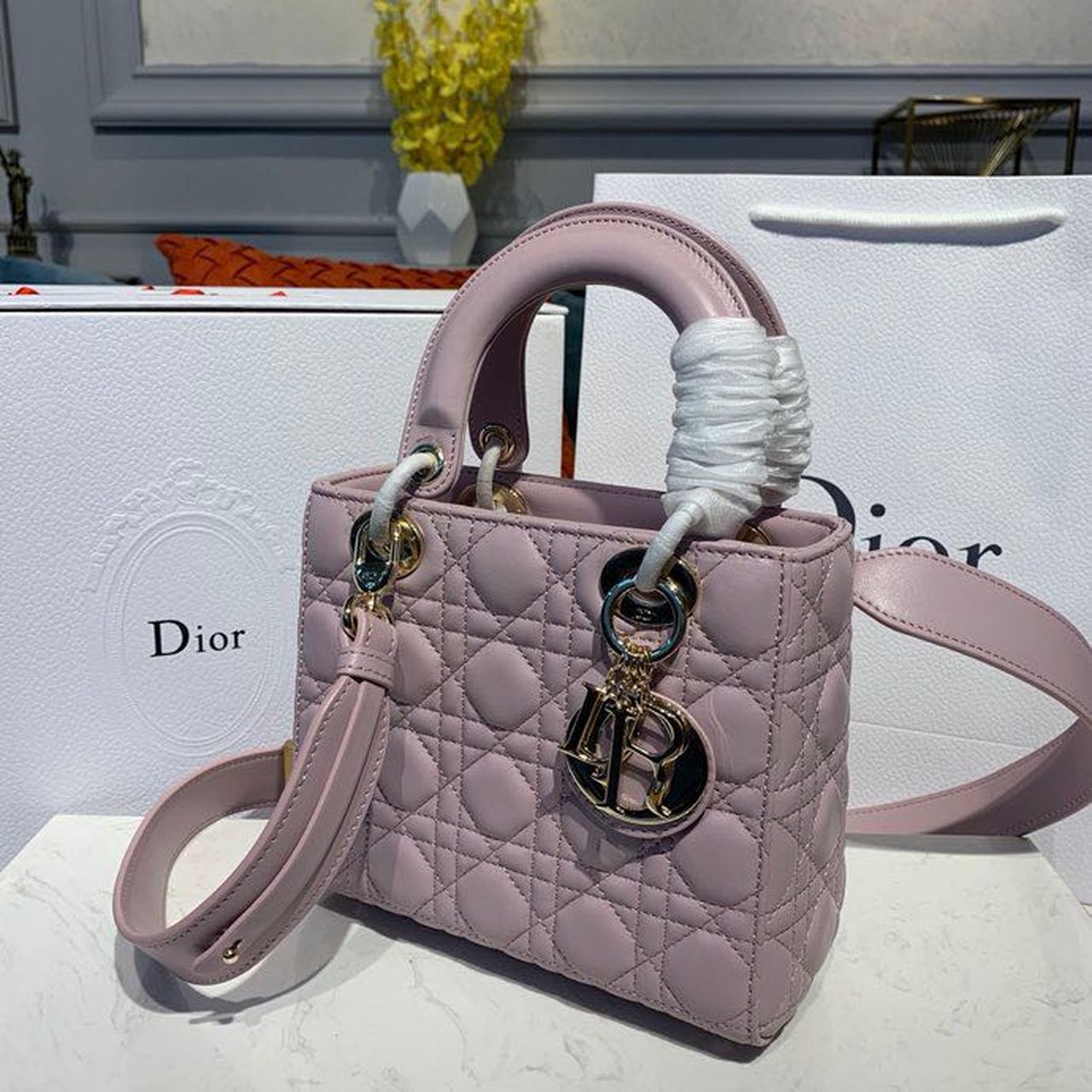 Christian Dior Small Lady Dior Bag Gold Toned Hardware Lotus Pearlescent For Women 8in/20cm CD