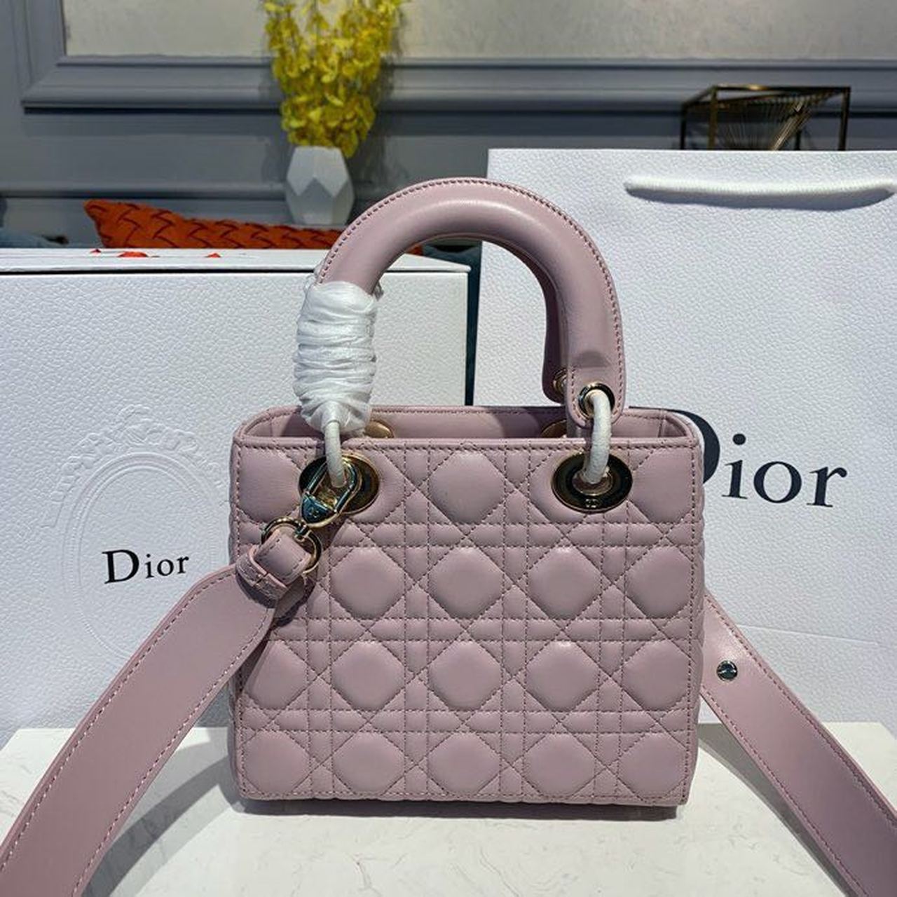 Christian Dior Small Lady Dior Bag Gold Toned Hardware Lotus Pearlescent For Women 8in/20cm CD