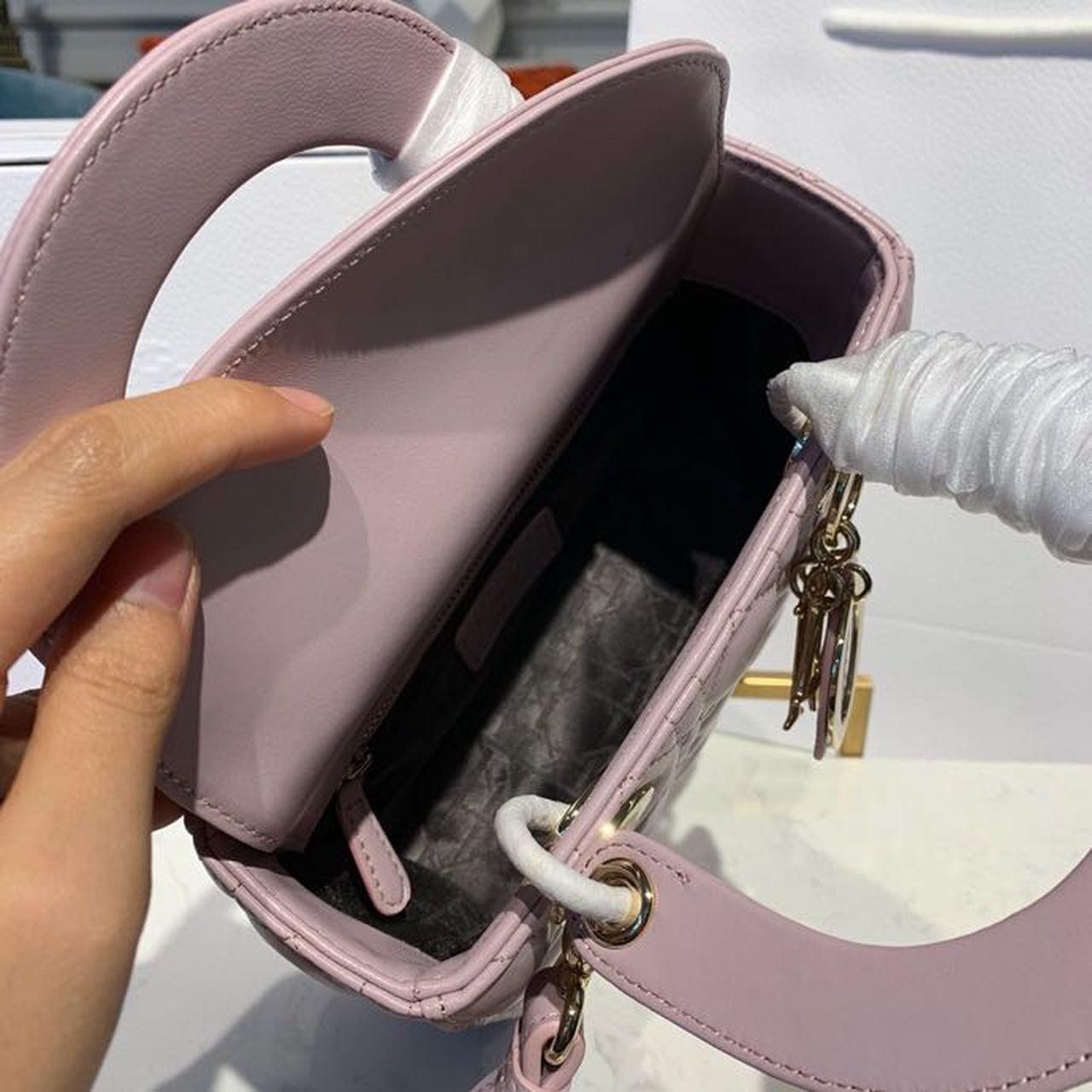 Christian Dior Small Lady Dior Bag Gold Toned Hardware Lotus Pearlescent For Women 8in/20cm CD