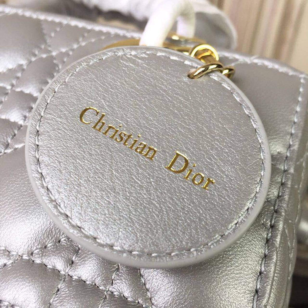 Christian Dior Small Lady Dior Bag Gold Toned Hardware Pearl Silver White For Women 8in/20cm CD