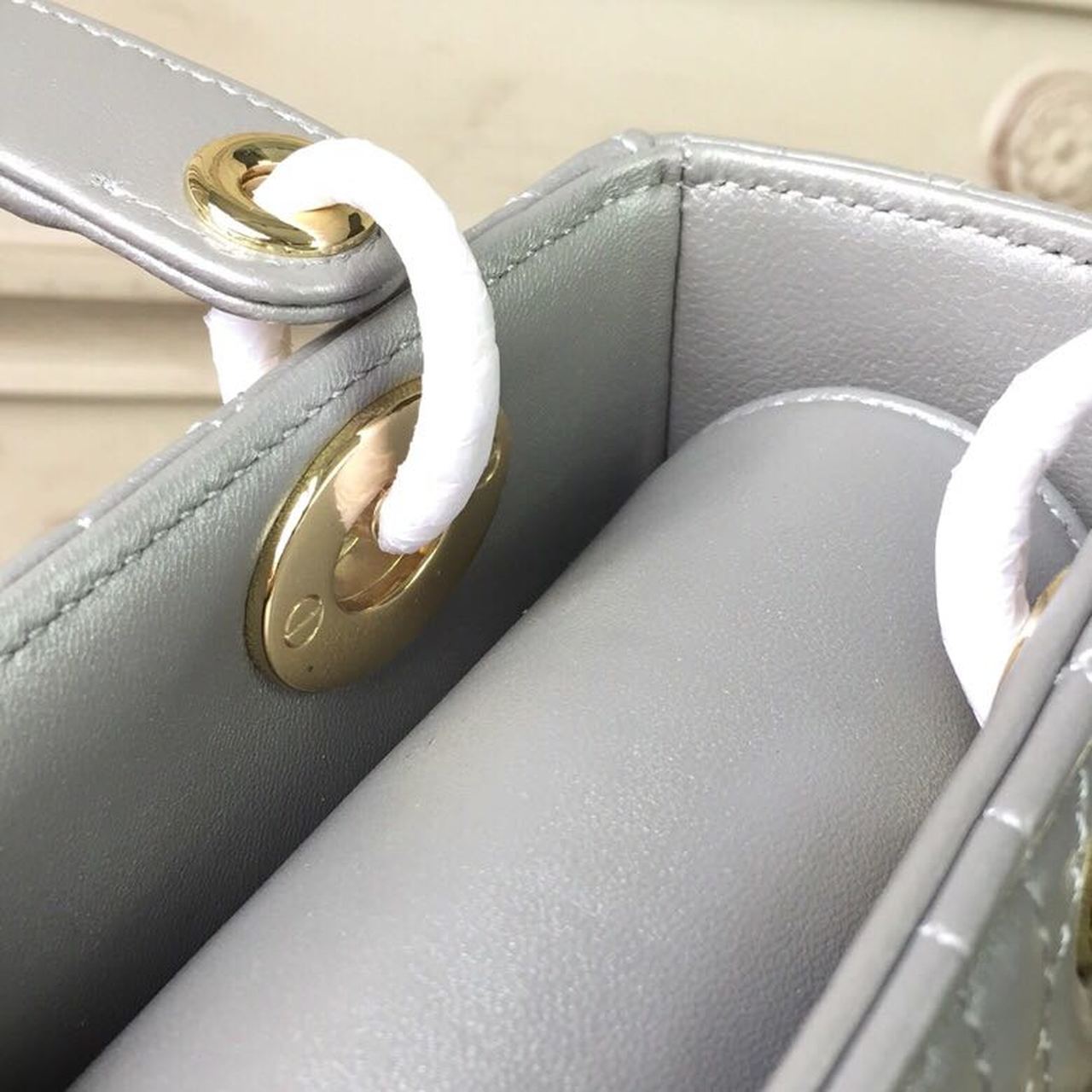 Christian Dior Small Lady Dior Bag Gold Toned Hardware Pearl Silver White For Women 8in/20cm CD