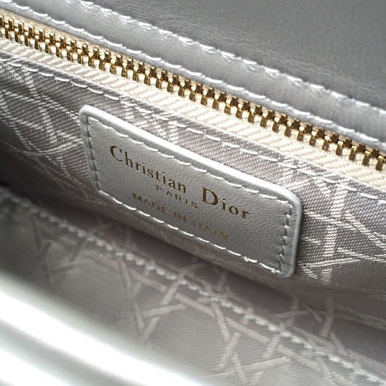 Christian Dior Small Lady Dior Bag Gold Toned Hardware Pearl Silver White For Women 8in/20cm CD