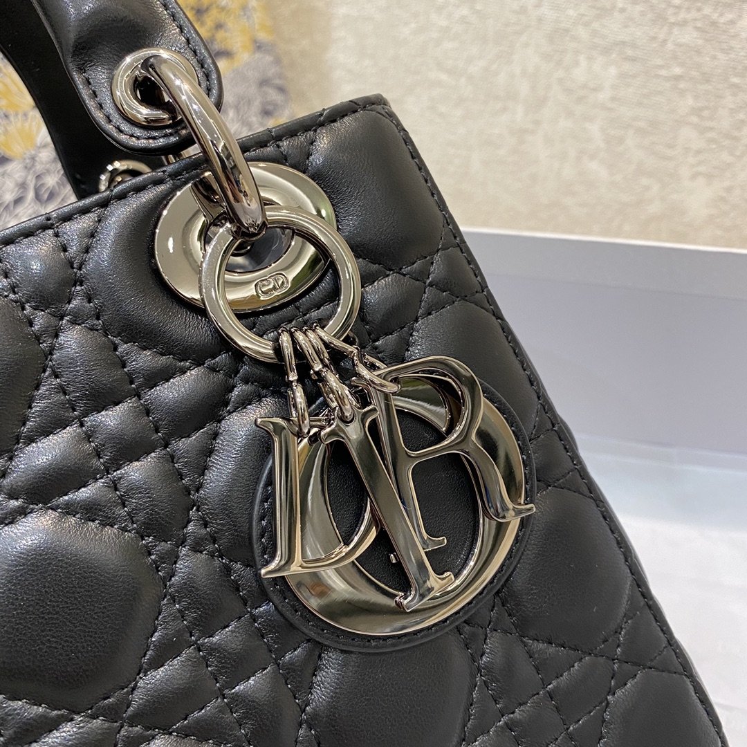 Christian Dior Small Lady Dior Bag Silver Hardware, Black, For Women Women’s Handbags, Crossbody Bags, 20cm CD