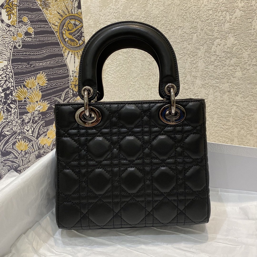 Christian Dior Small Lady Dior Bag Silver Hardware, Black, For Women Women’s Handbags, Crossbody Bags, 20cm CD