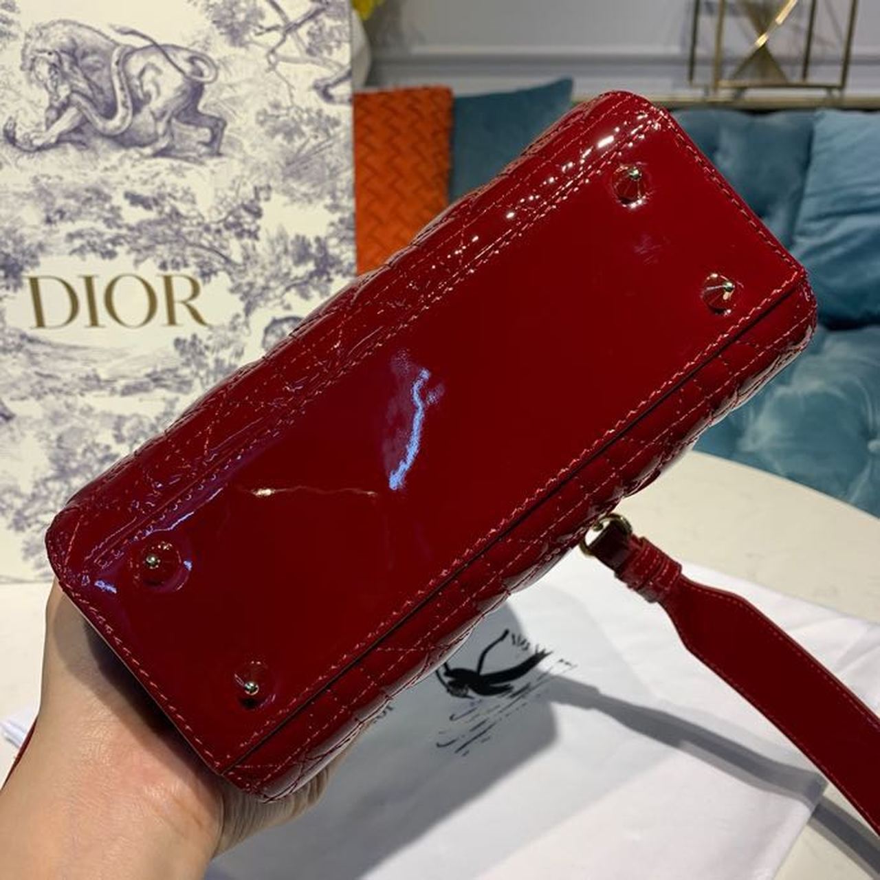 Christian Dior Small Lady Dior Bag with Chain Gold Toned Hardware Burgundy For Women 20cm/8in CDOWCB_
