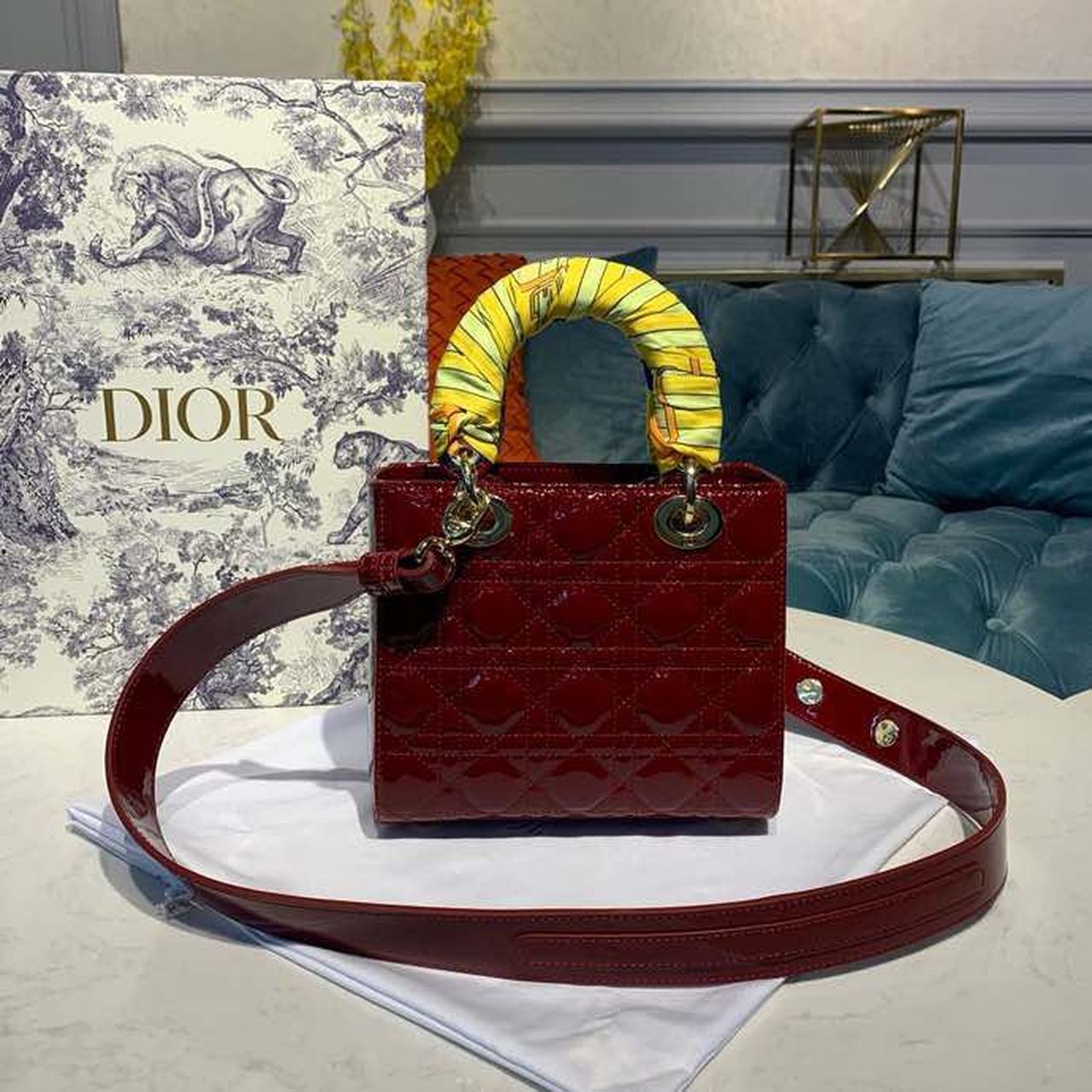 Christian Dior Small Lady Dior Bag with Chain Gold Toned Hardware Burgundy For Women 20cm/8in CDOWCB_