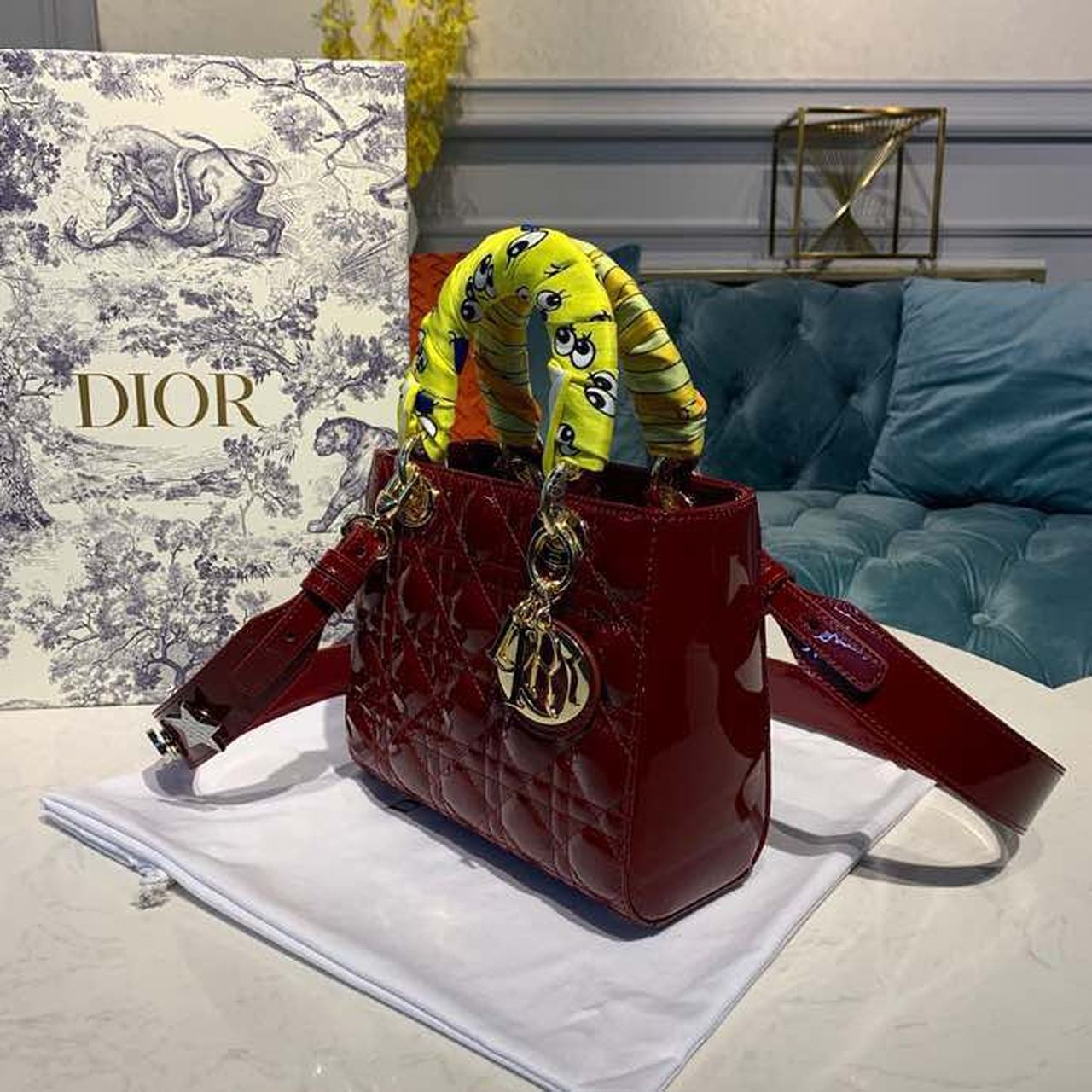 Christian Dior Small Lady Dior Bag with Chain Gold Toned Hardware Burgundy For Women 20cm/8in CDOWCB_