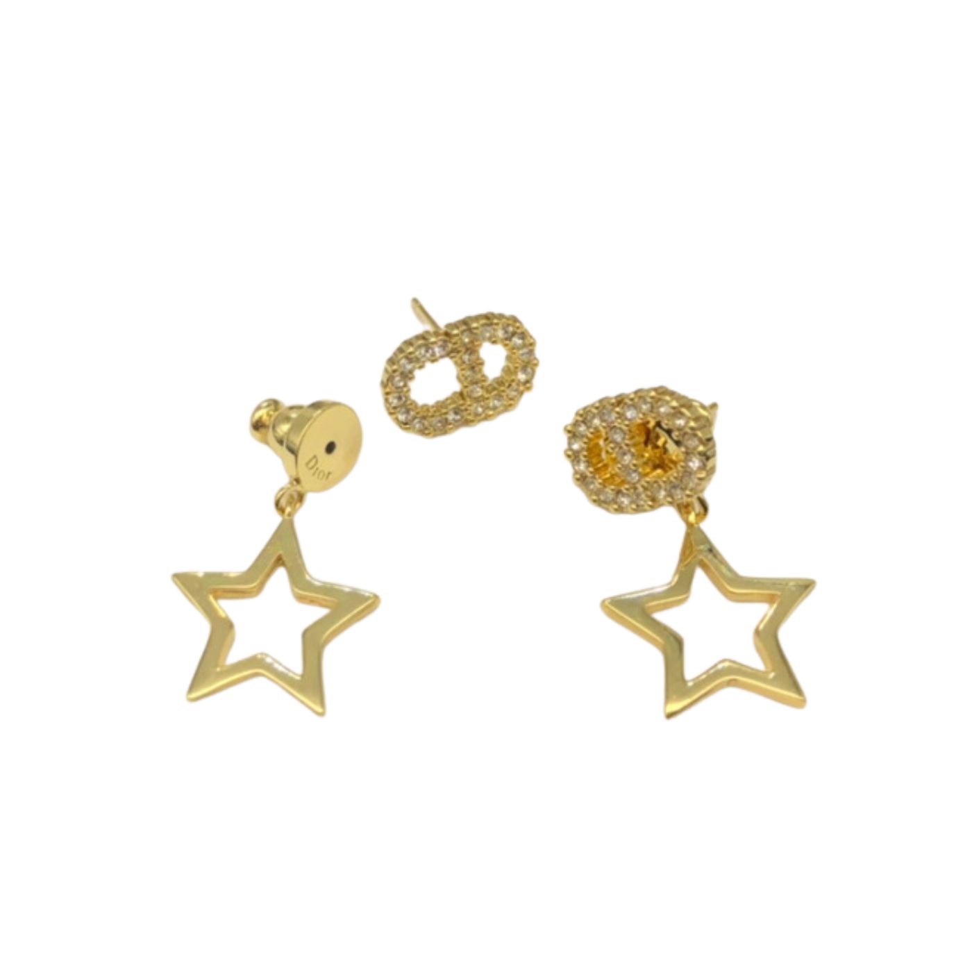 Christian Dior Star CD Diamond Stud Earrings Gold For Women