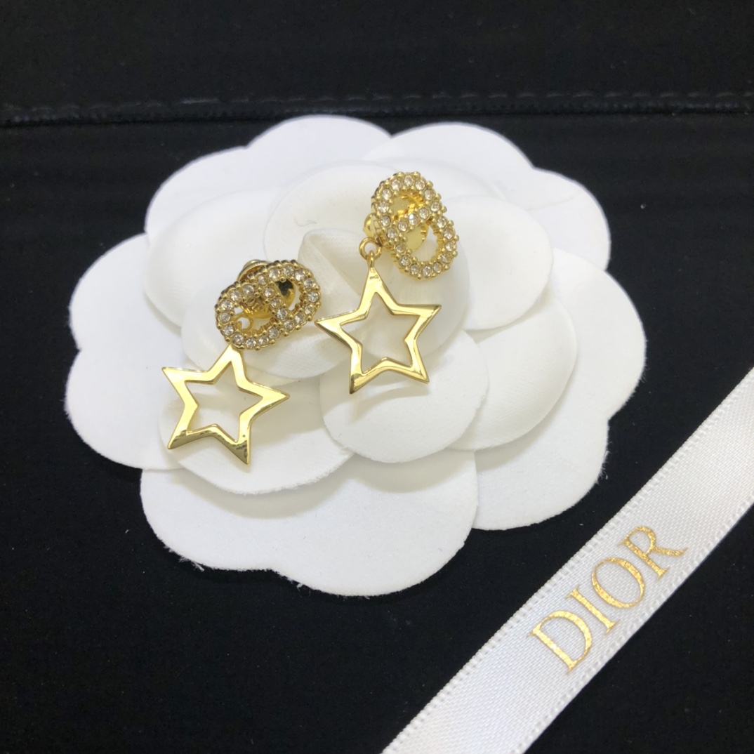 Christian Dior Star CD Diamond Stud Earrings Gold For Women