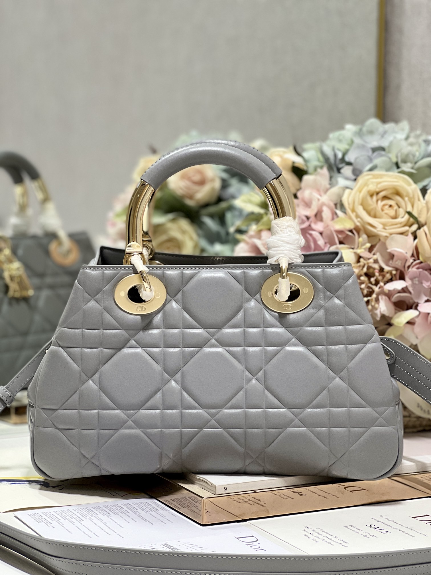 Christian Dior The Medium Lady 95.22 Bag Black/White/Grey For Women 9.5in/ 24cm