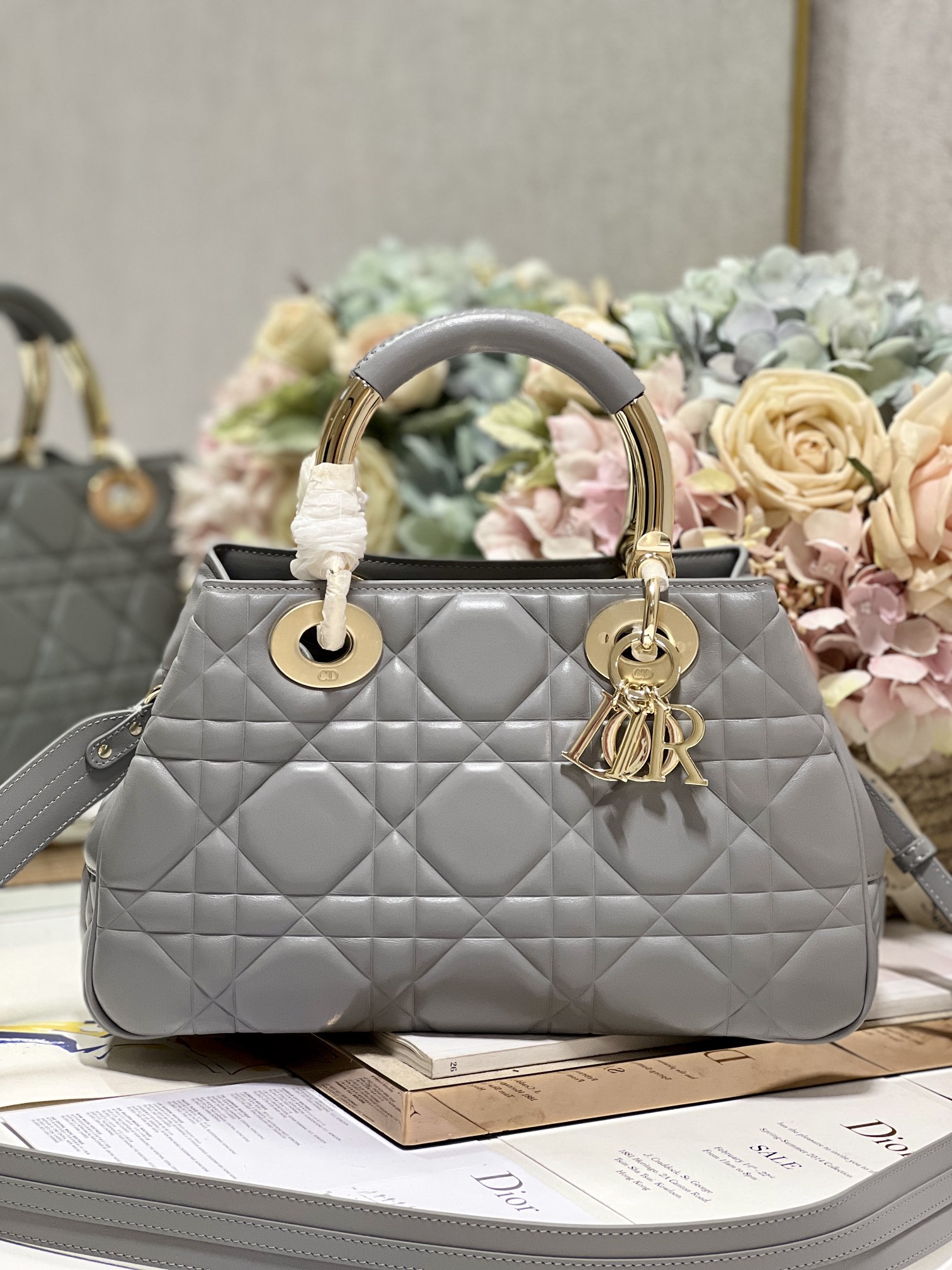 Christian Dior The Medium Lady 95.22 Bag Black/White/Grey For Women 9.5in/ 24cm