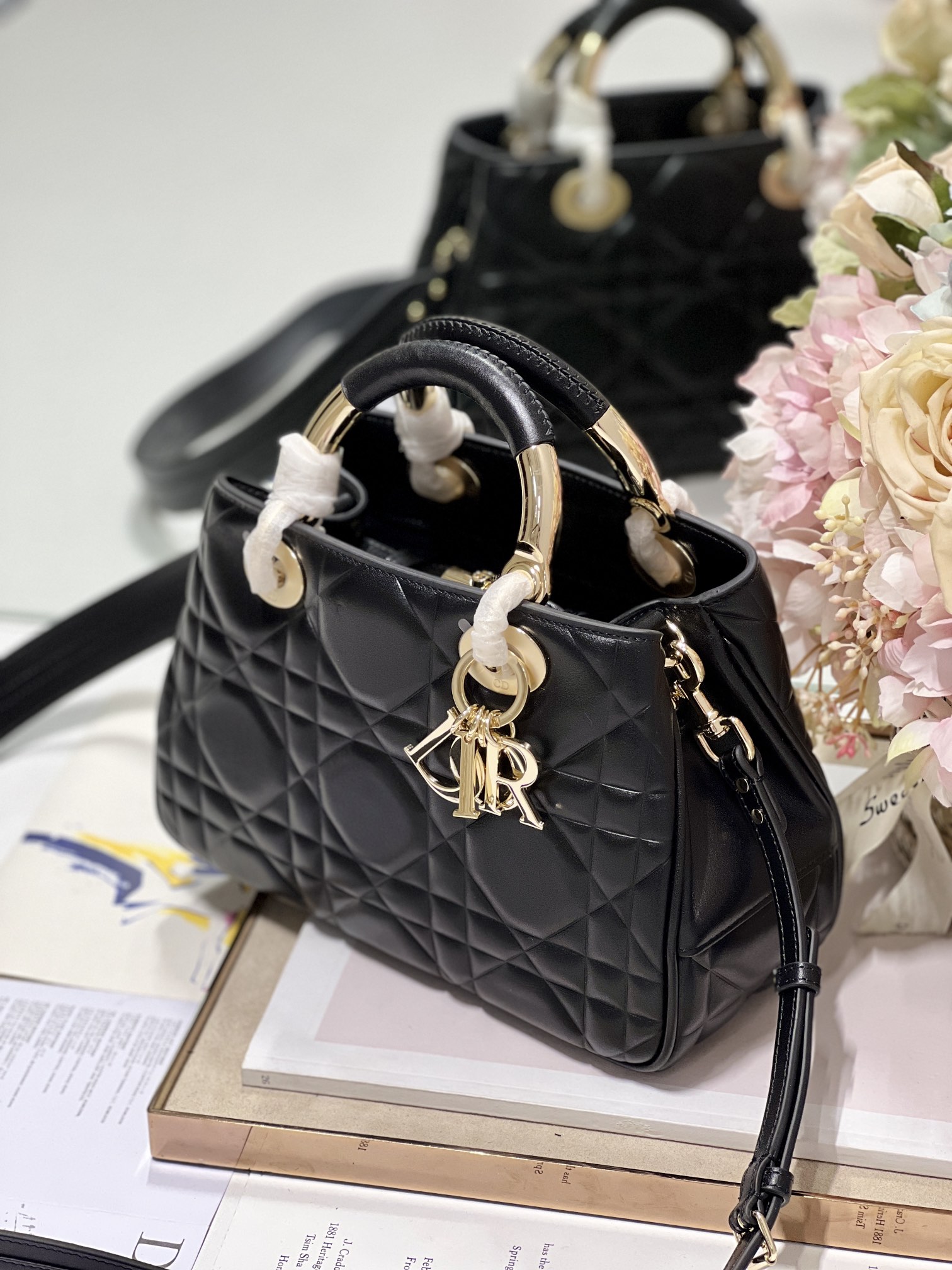 Christian Dior The Medium Lady 95.22 Bag Black/White/Grey For Women 9.5in/ 24cm