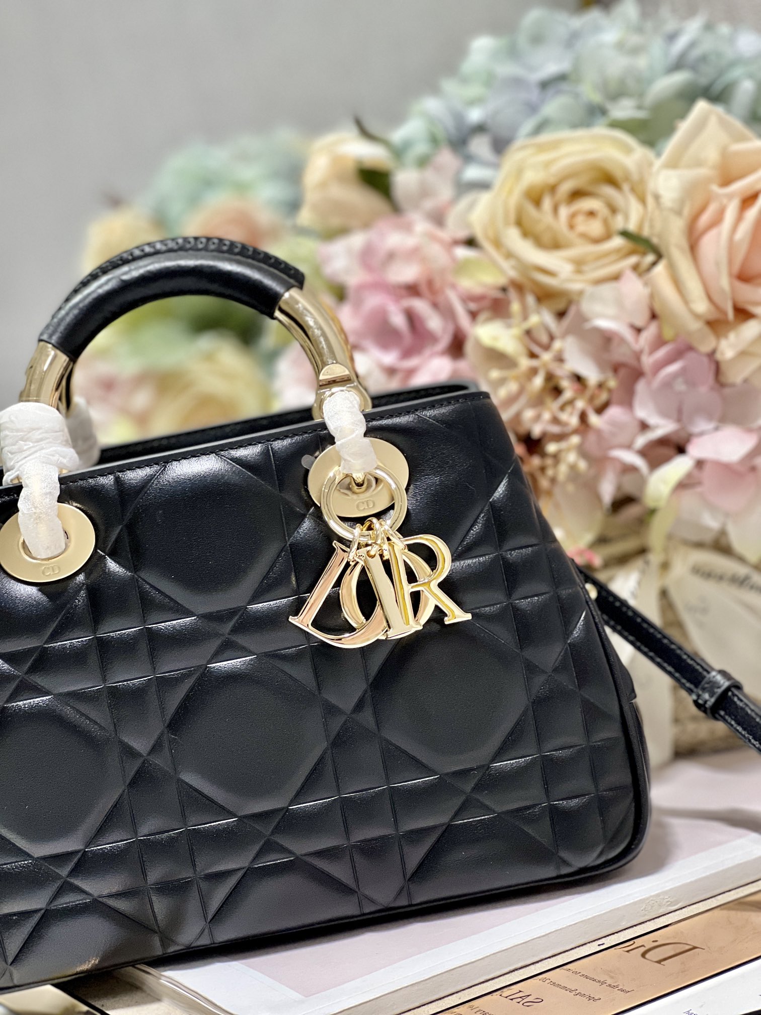Christian Dior The Medium Lady 95.22 Bag Black/White/Grey For Women 9.5in/ 24cm