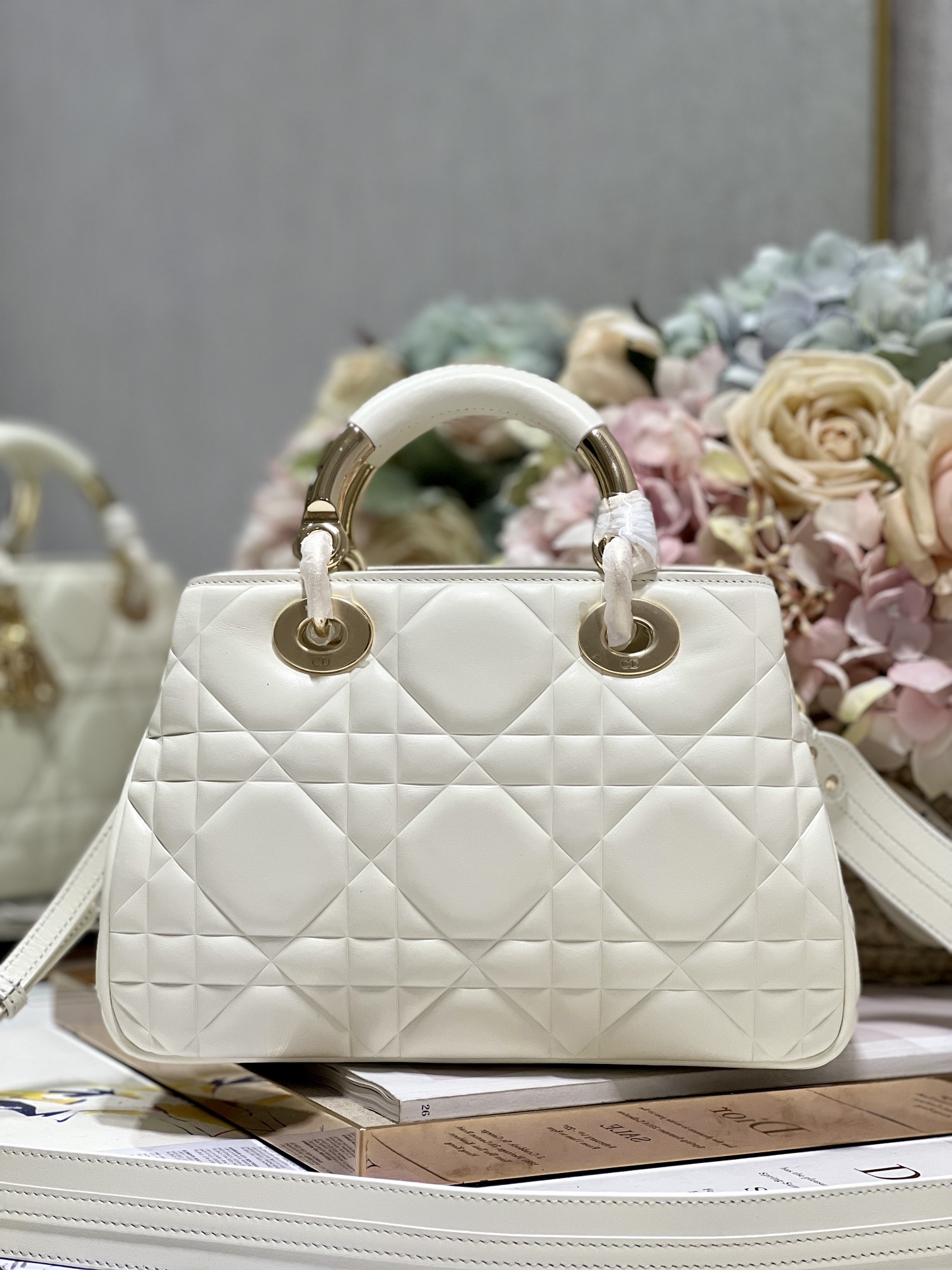 Christian Dior The Medium Lady 95.22 Bag Black/White/Grey For Women 9.5in/ 24cm