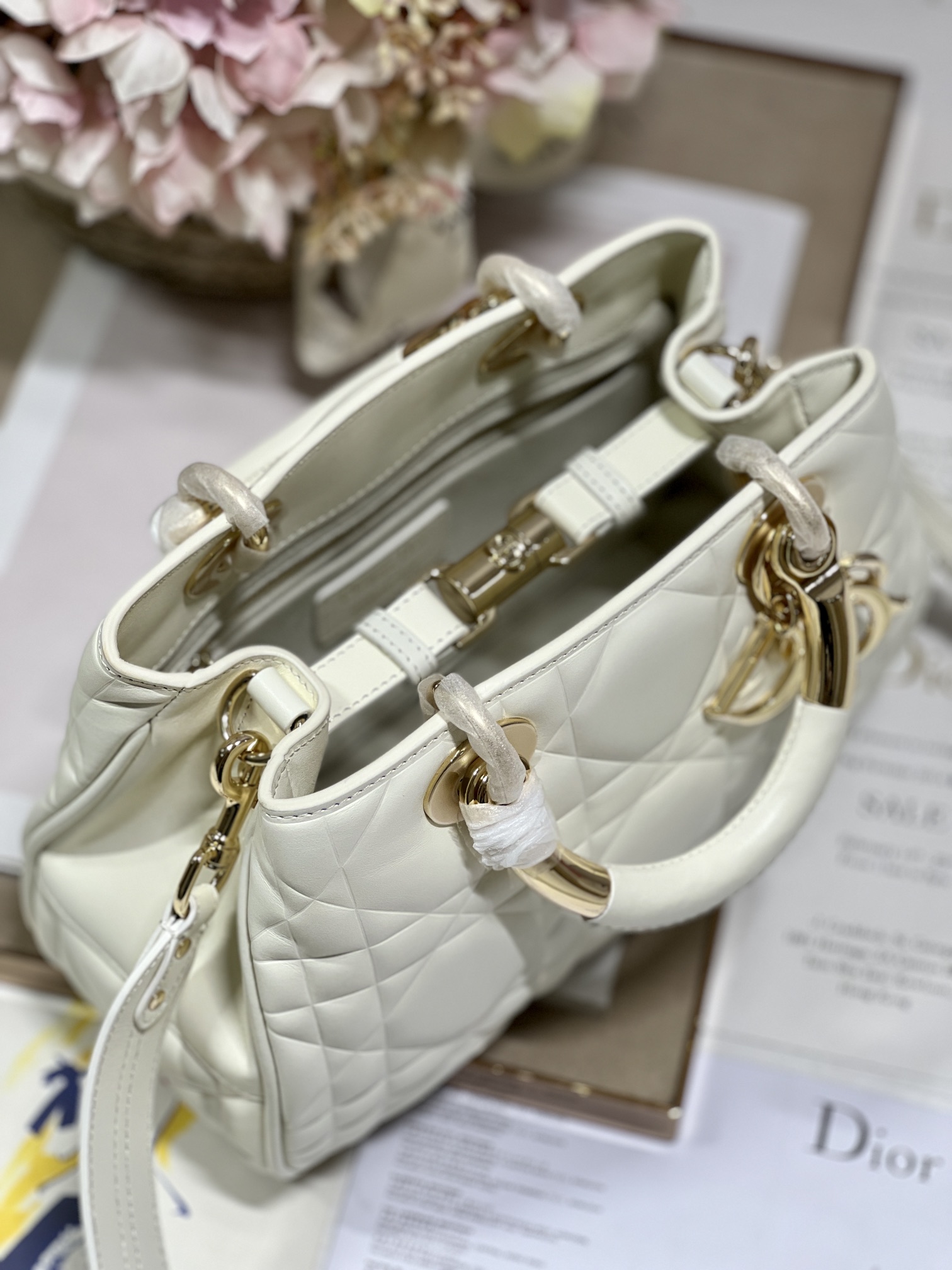 Christian Dior The Medium Lady 95.22 Bag Black/White/Grey For Women 9.5in/ 24cm
