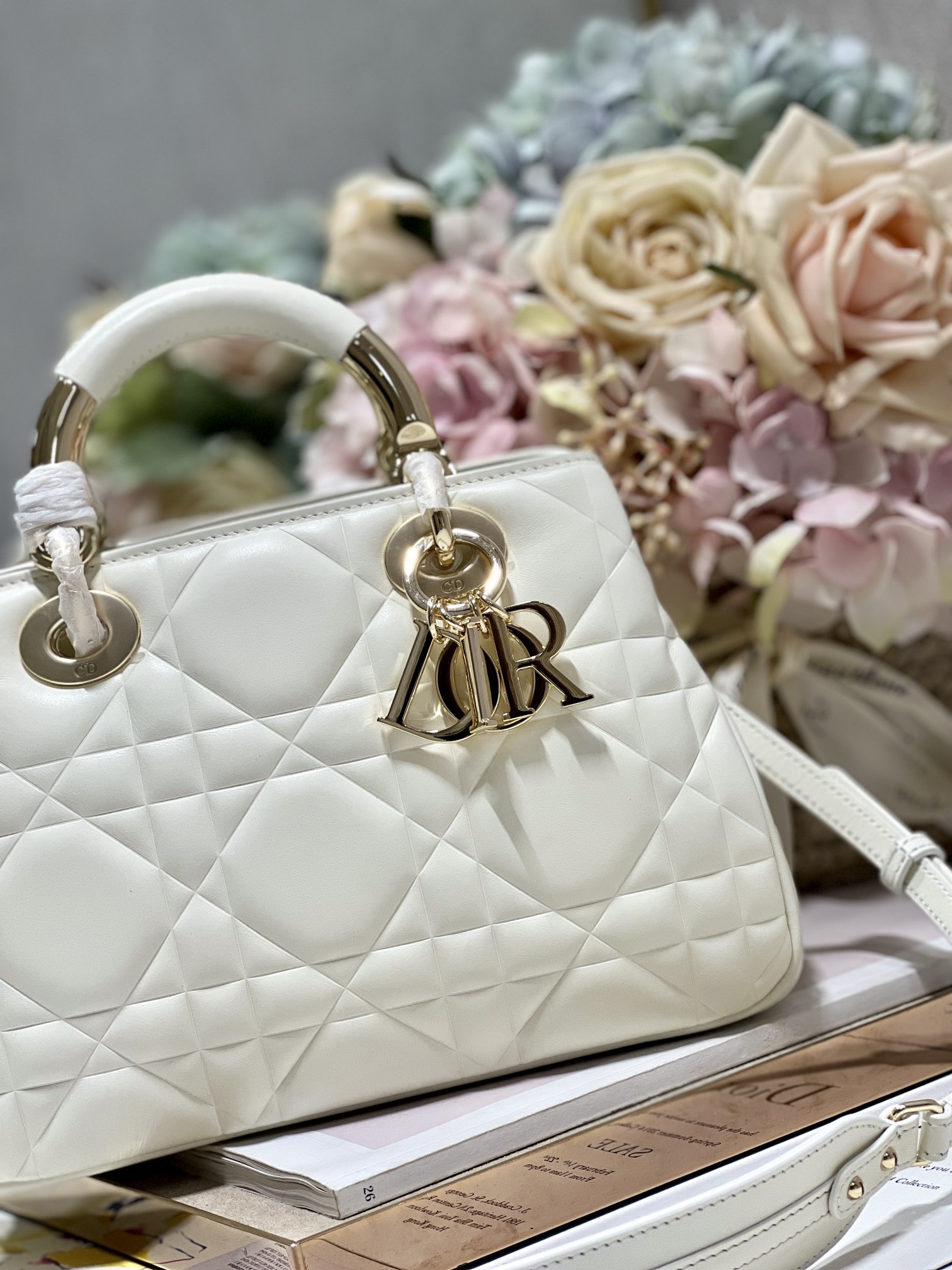 Christian Dior The Medium Lady 95.22 Bag Black/White/Grey For Women 9.5in/ 24cm