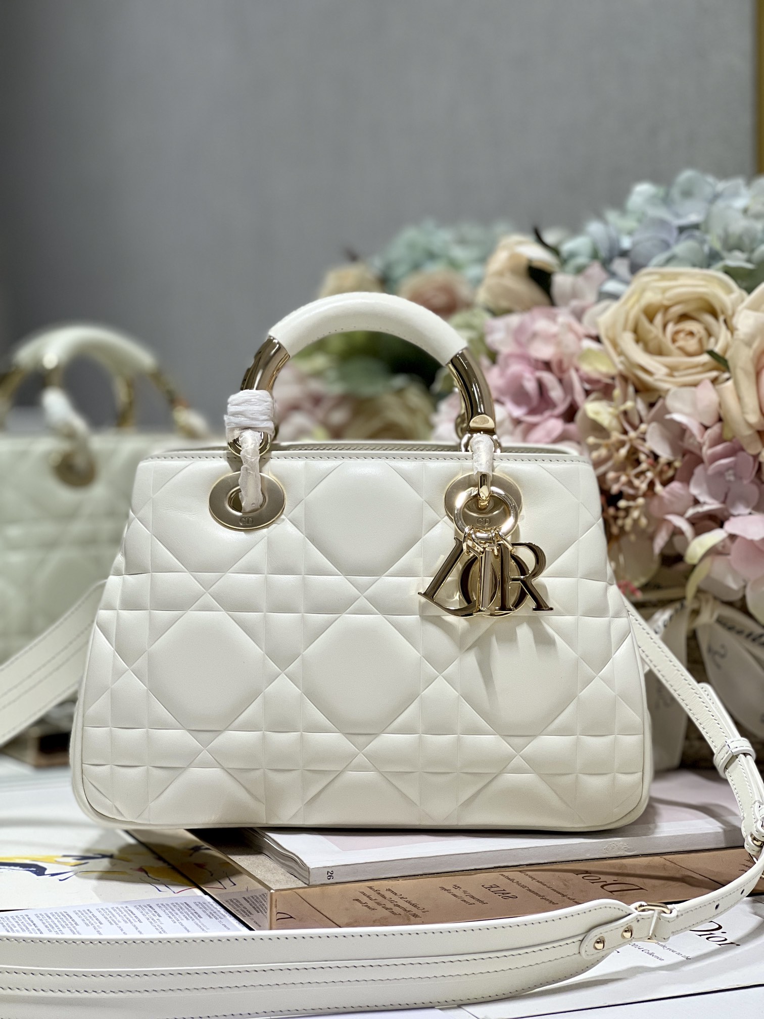 Christian Dior The Medium Lady 95.22 Bag Black/White/Grey For Women 9.5in/ 24cm