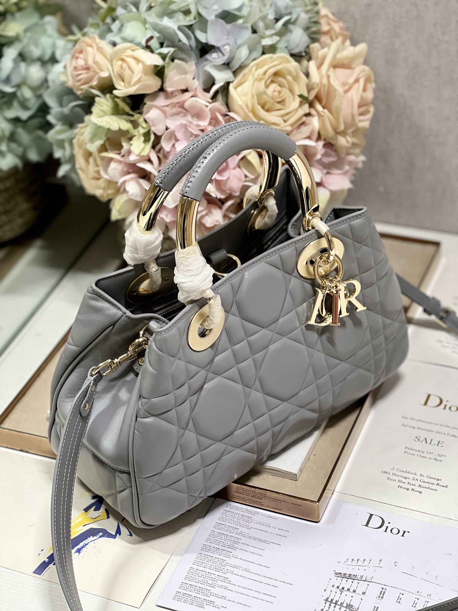 Christian Dior The Medium Lady 95.22 Bag Black/White/Grey For Women 9.5in/ 24cm