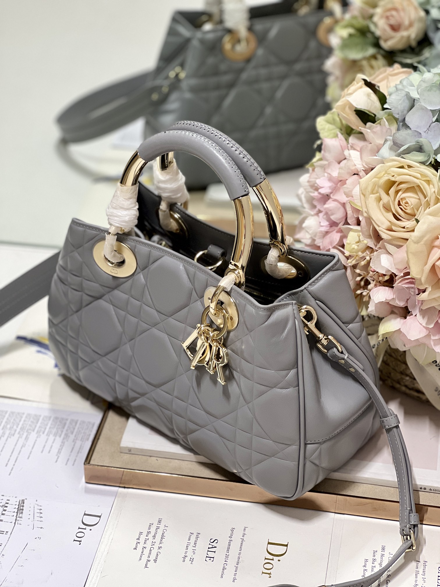 Christian Dior The Medium Lady 95.22 Bag Black/White/Grey For Women 9.5in/ 24cm
