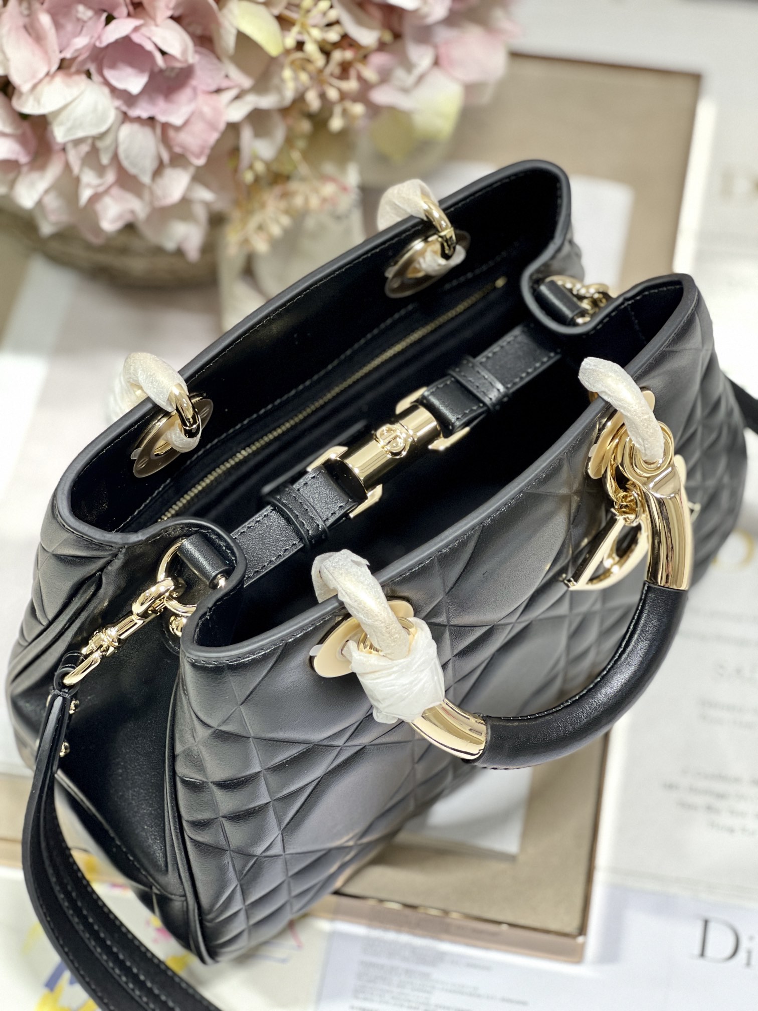 Christian Dior The Medium Lady 95.22 Bag Black/White/Grey For Women 9.5in/ 24cm