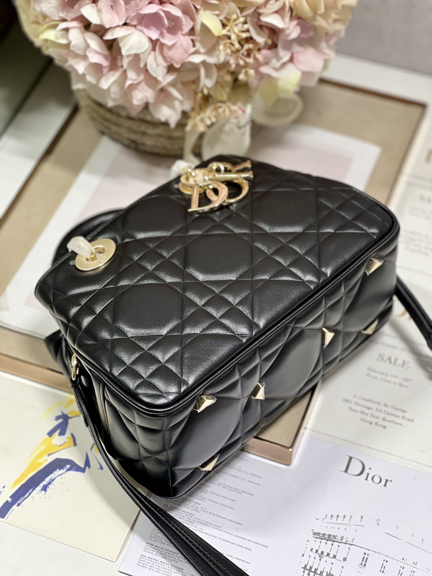 Christian Dior The Medium Lady 95.22 Bag Black/White/Grey For Women 9.5in/ 24cm