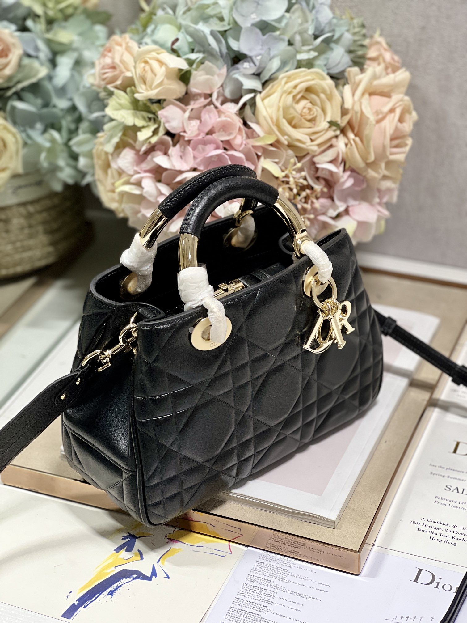 Christian Dior The Medium Lady 95.22 Bag Black/White/Grey For Women 9.5in/ 24cm