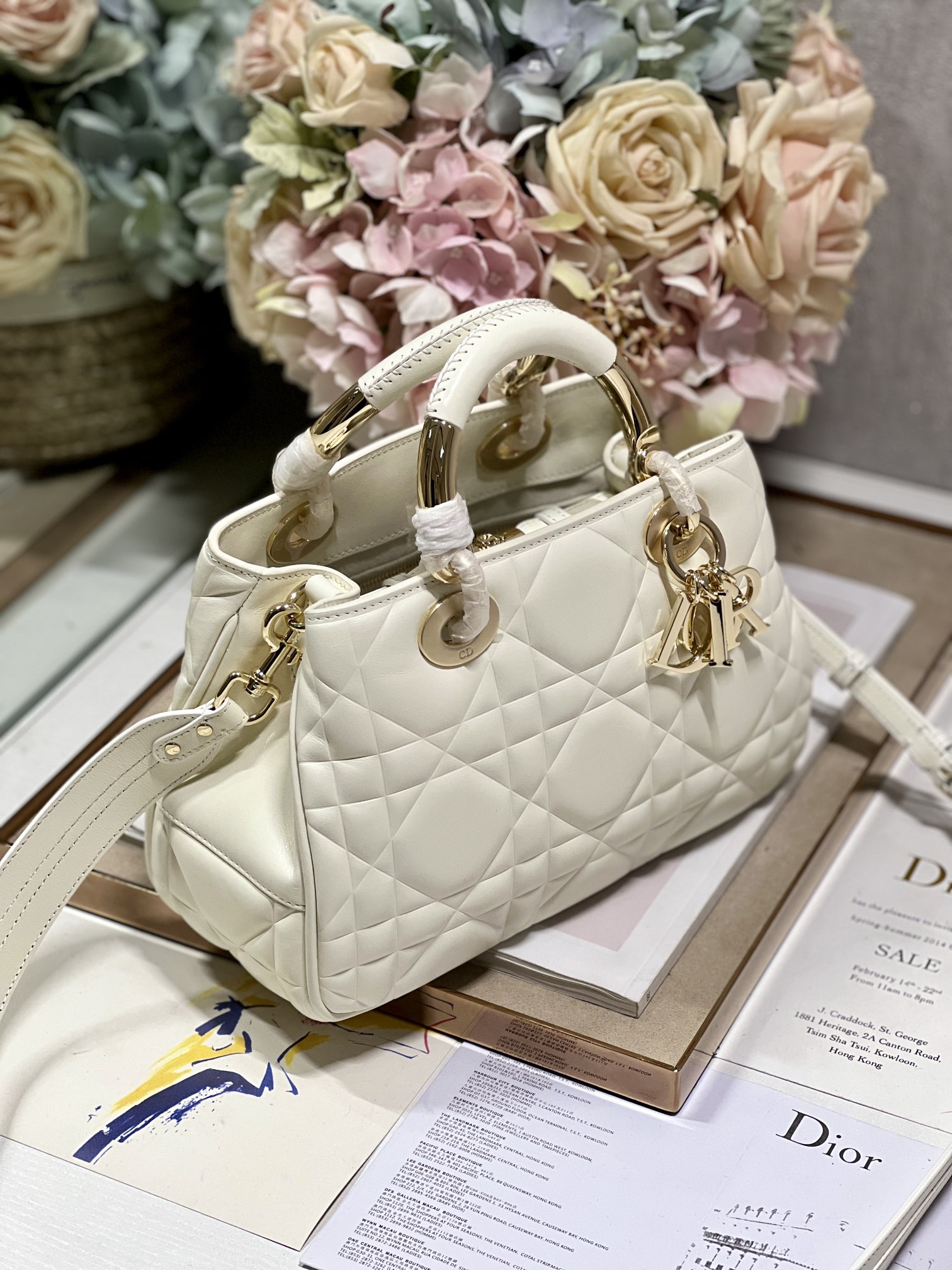 Christian Dior The Medium Lady 95.22 Bag Black/White/Grey For Women 9.5in/ 24cm