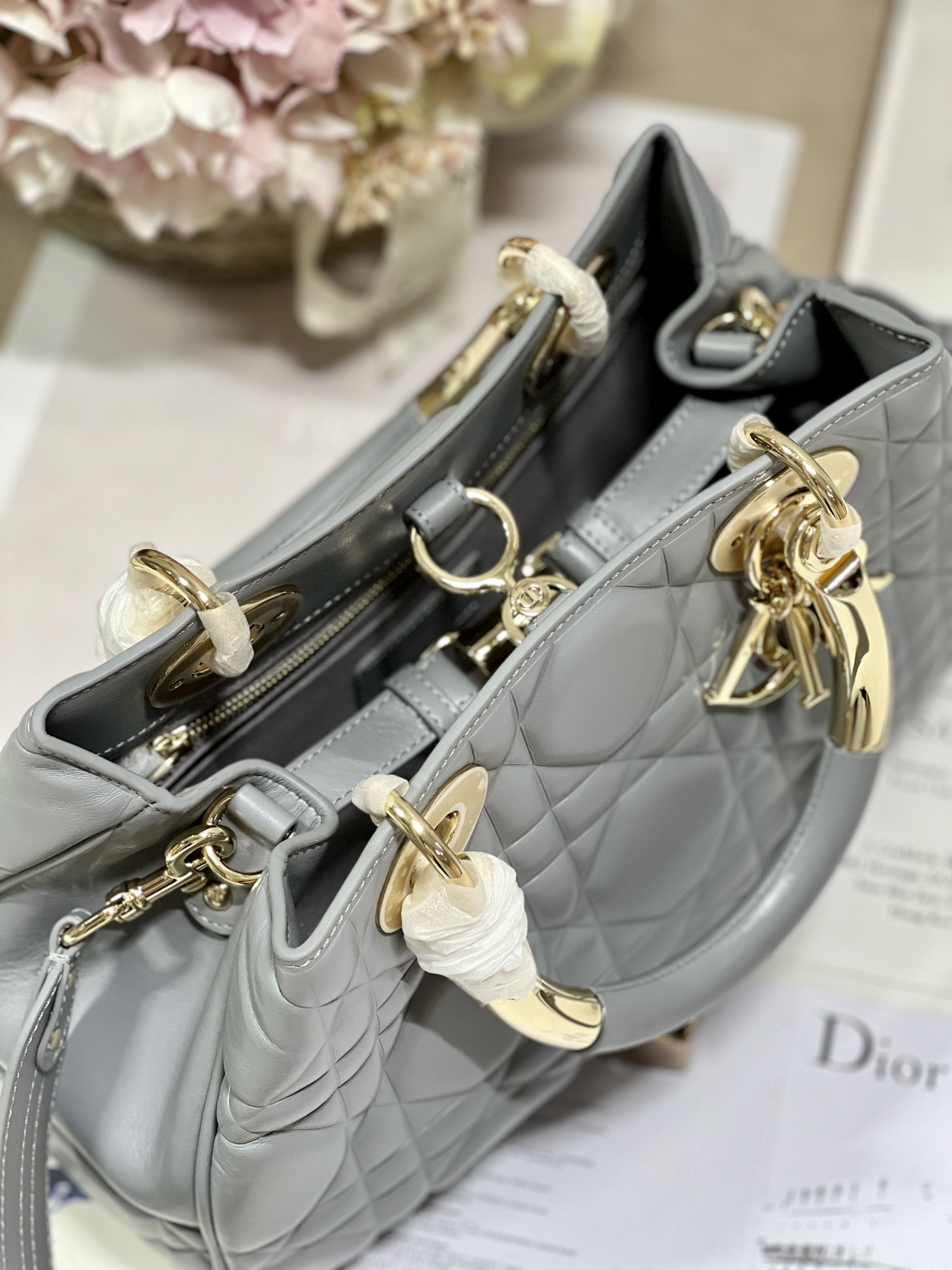 Christian Dior The Medium Lady 95.22 Bag Black/White/Grey For Women 9.5in/ 24cm