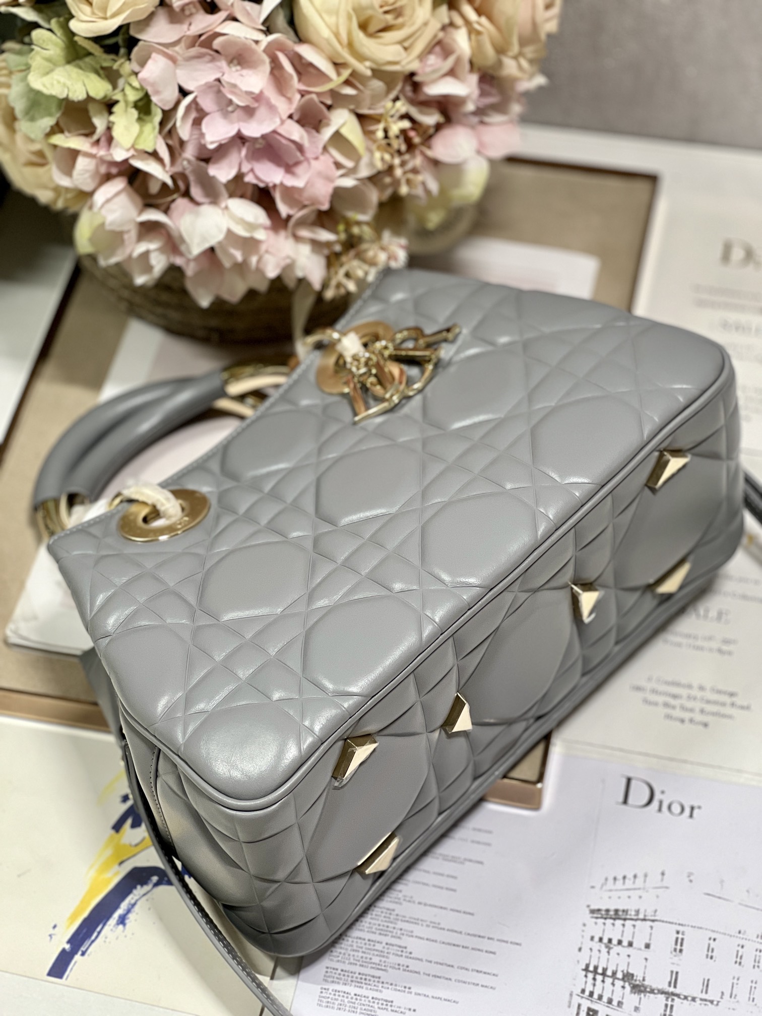 Christian Dior The Medium Lady 95.22 Bag Black/White/Grey For Women 9.5in/ 24cm