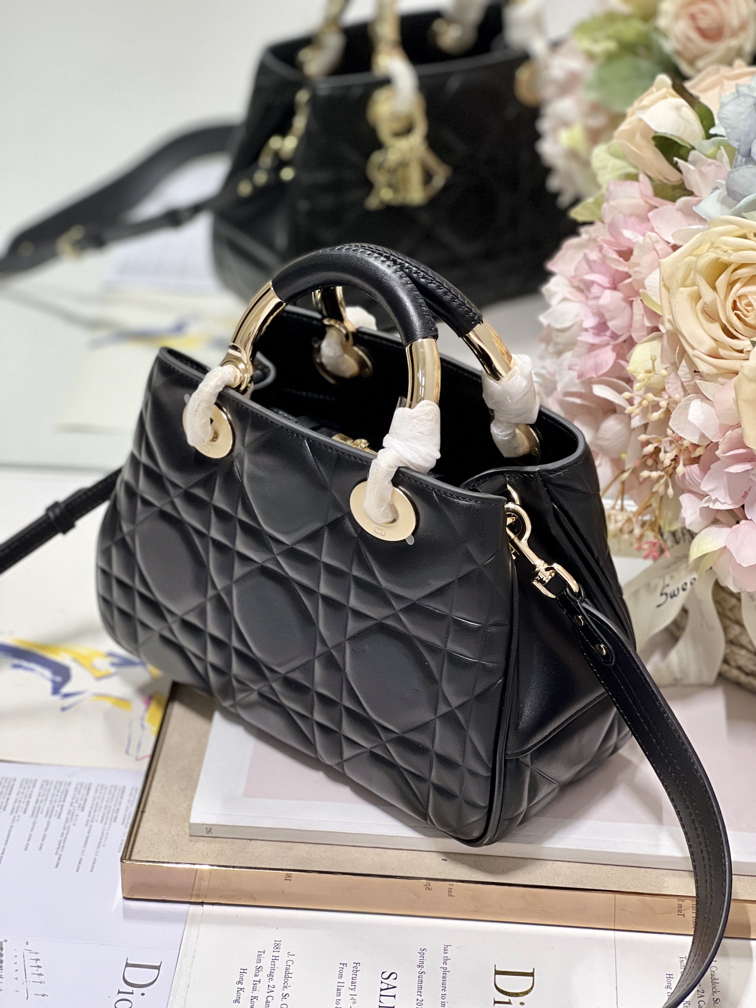 Christian Dior The Medium Lady 95.22 Bag Black/White/Grey For Women 9.5in/ 24cm