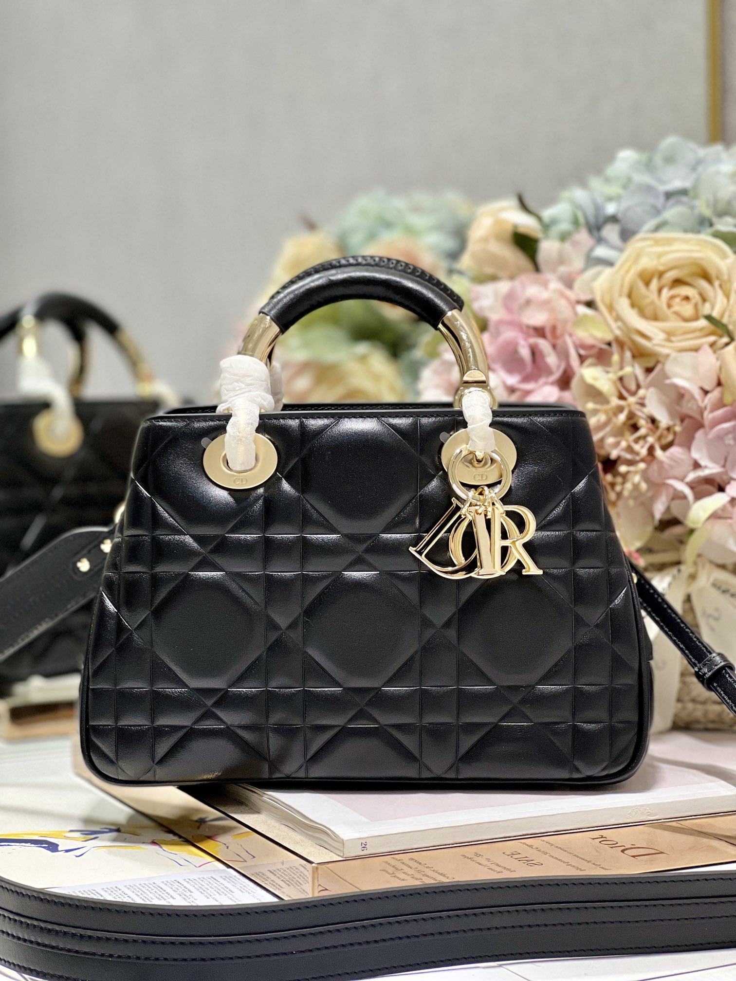 Christian Dior The Medium Lady 95.22 Bag Black/White/Grey For Women 9.5in/ 24cm