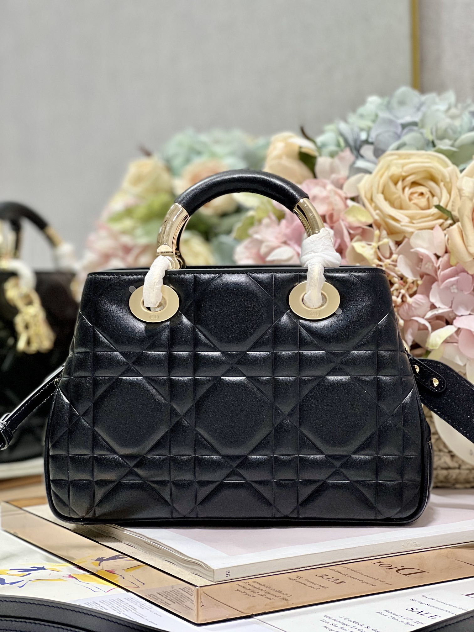Christian Dior The Medium Lady 95.22 Bag Black/White/Grey For Women 9.5in/ 24cm