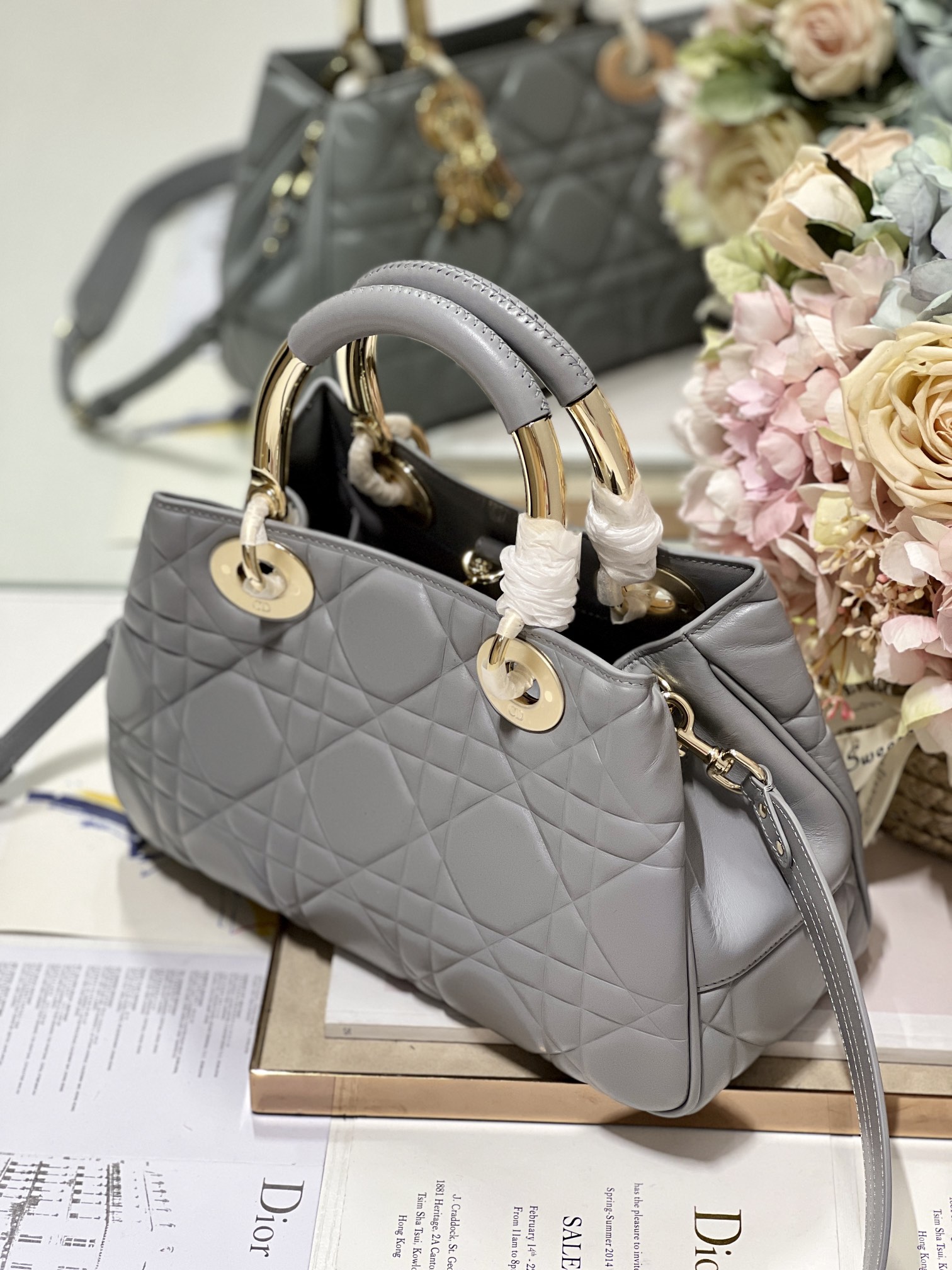 Christian Dior The Medium Lady 95.22 Bag Black/White/Grey For Women 9.5in/ 24cm
