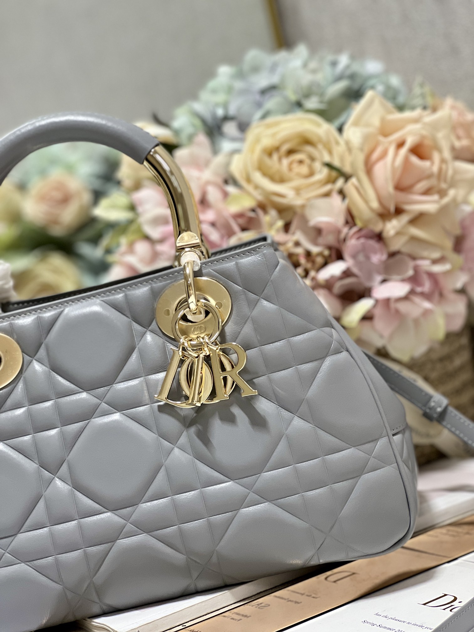 Christian Dior The Medium Lady 95.22 Bag Black/White/Grey For Women 9.5in/ 24cm