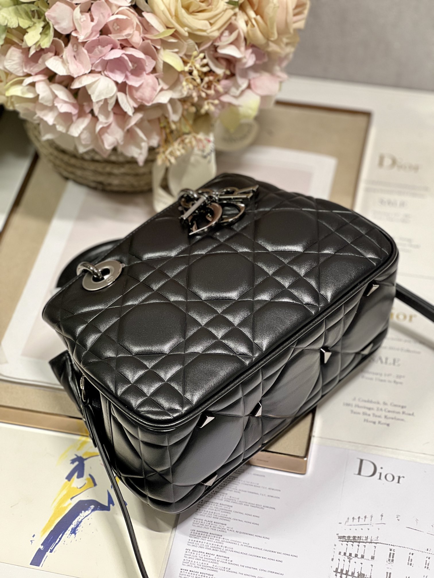 Christian Dior The Medium Lady 95.22 Bag With Black Tone Hardware Black/White/Grey For Women 9.5in/ 24cm