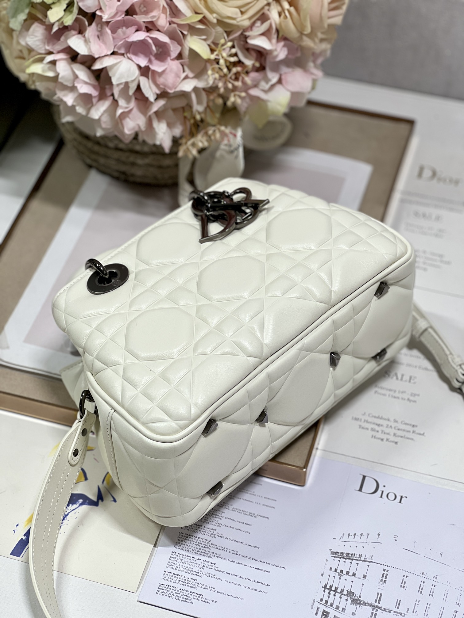Christian Dior The Medium Lady 95.22 Bag With Black Tone Hardware Black/White/Grey For Women 9.5in/ 24cm