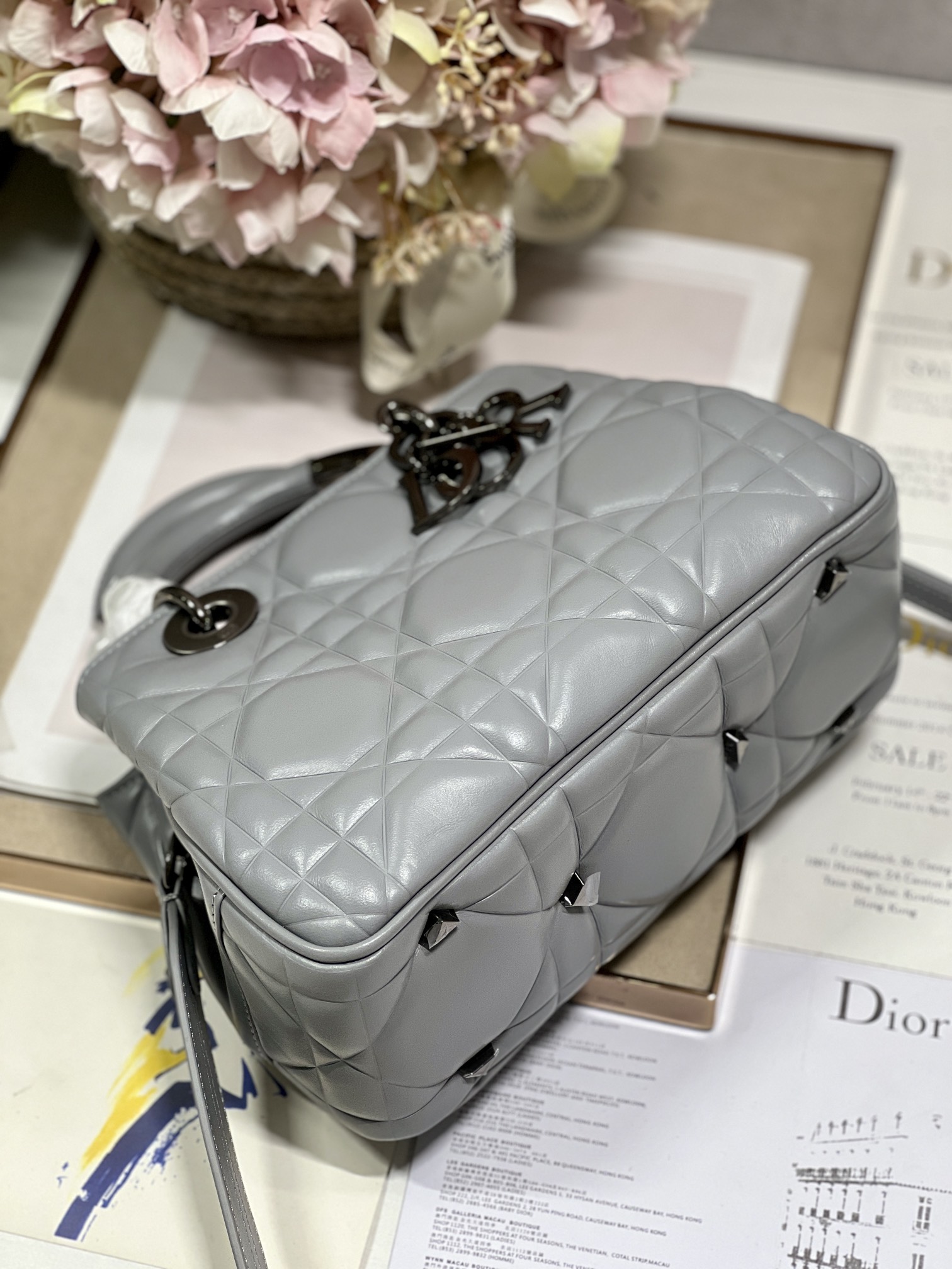 Christian Dior The Medium Lady 95.22 Bag With Black Tone Hardware Black/White/Grey For Women 9.5in/ 24cm