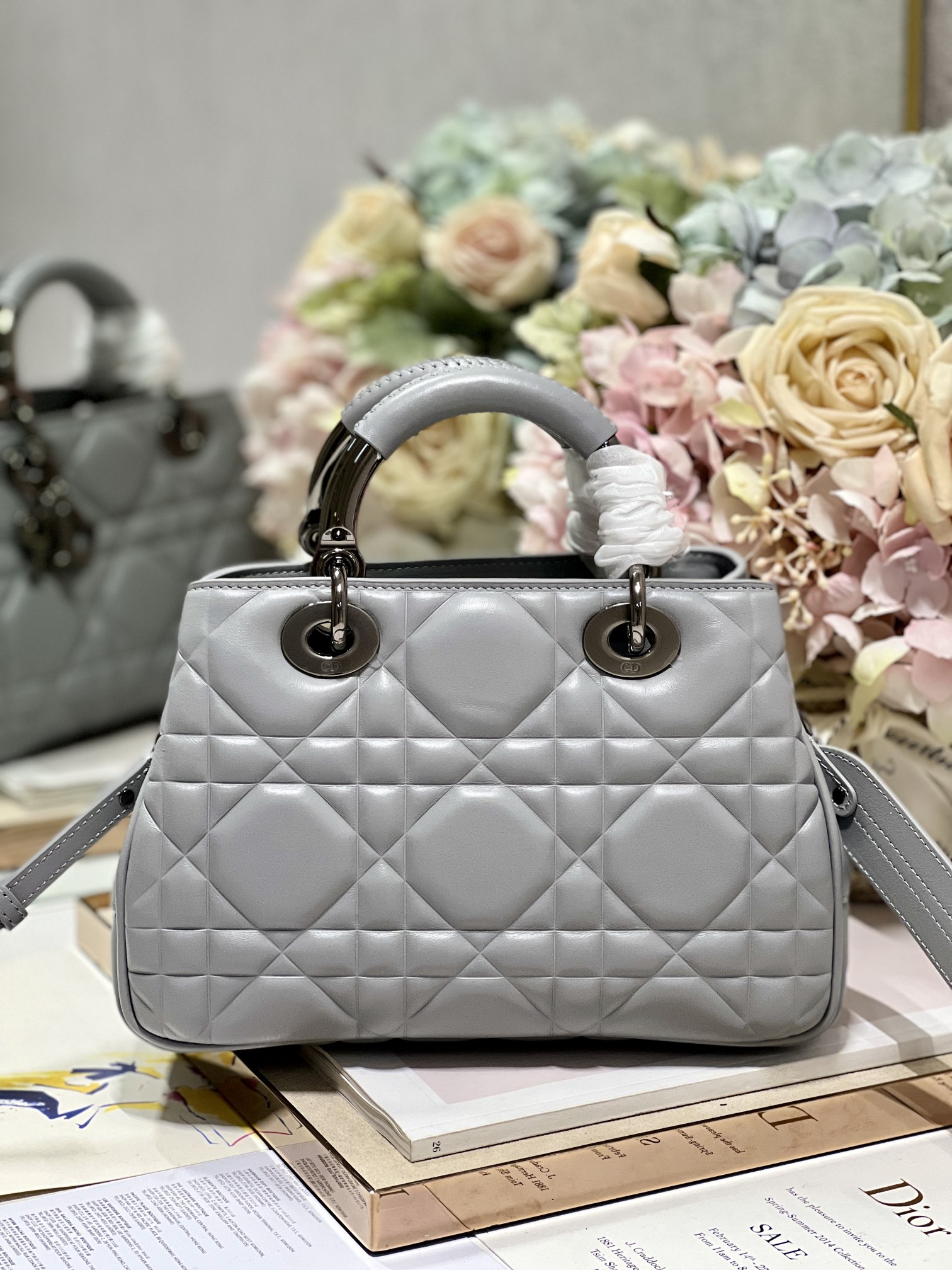 Christian Dior The Medium Lady 95.22 Bag With Black Tone Hardware Black/White/Grey For Women 9.5in/ 24cm