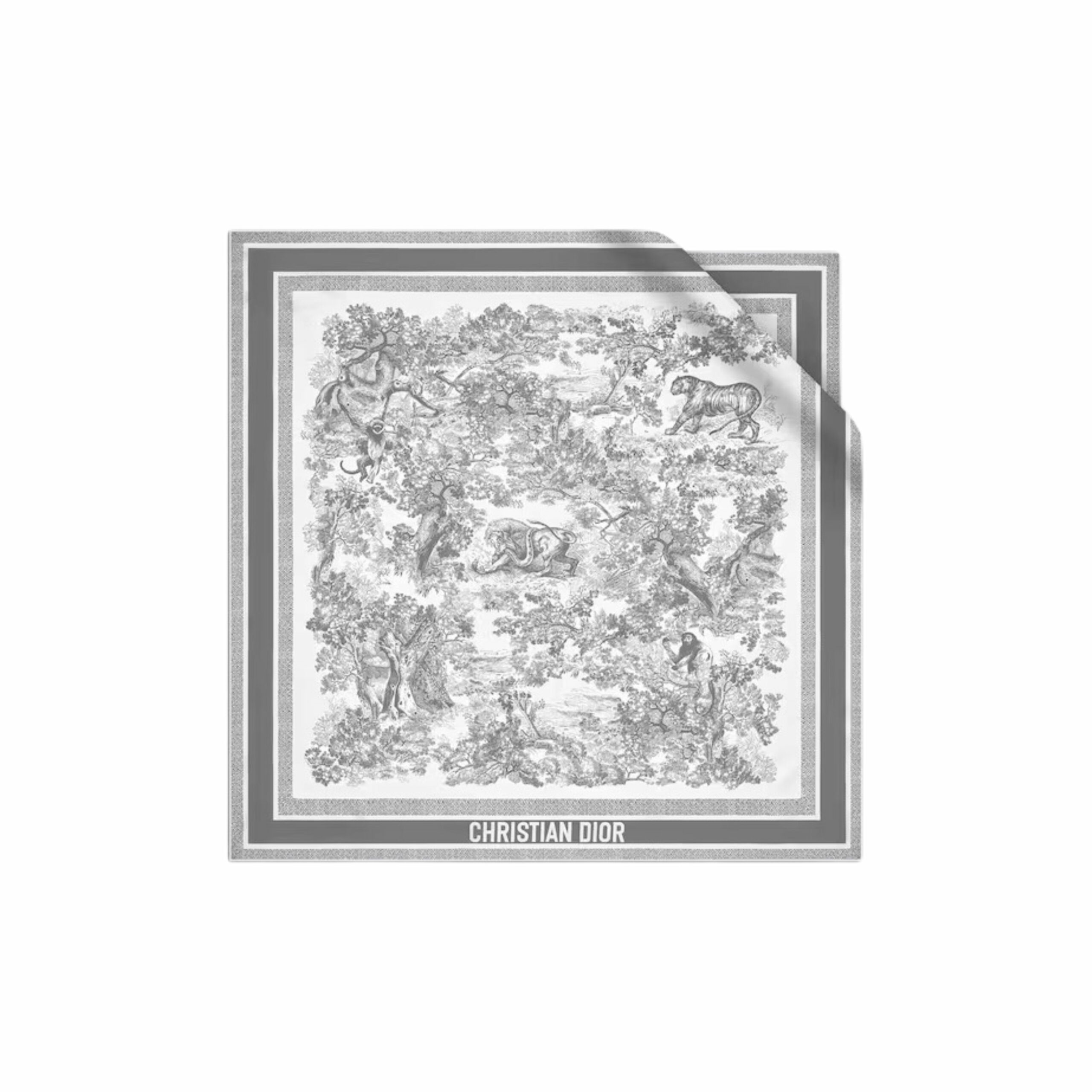 Christian Dior Toile De Jouy Sauvage 90 Square Scarf Ivory And Gray – 15JOU090I602_C805