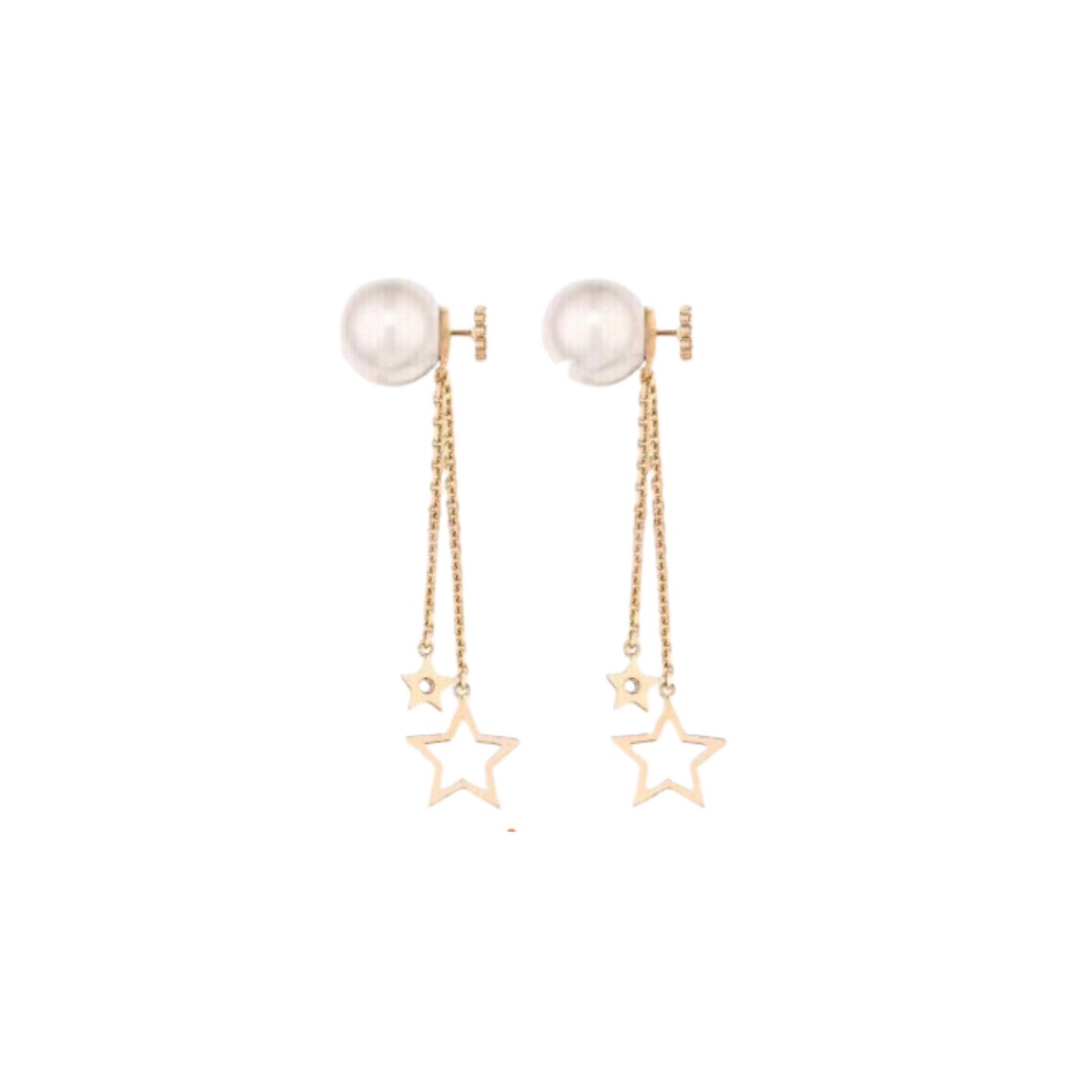 Christian Dior Two Stars Long Earrings Gold Tone For Women