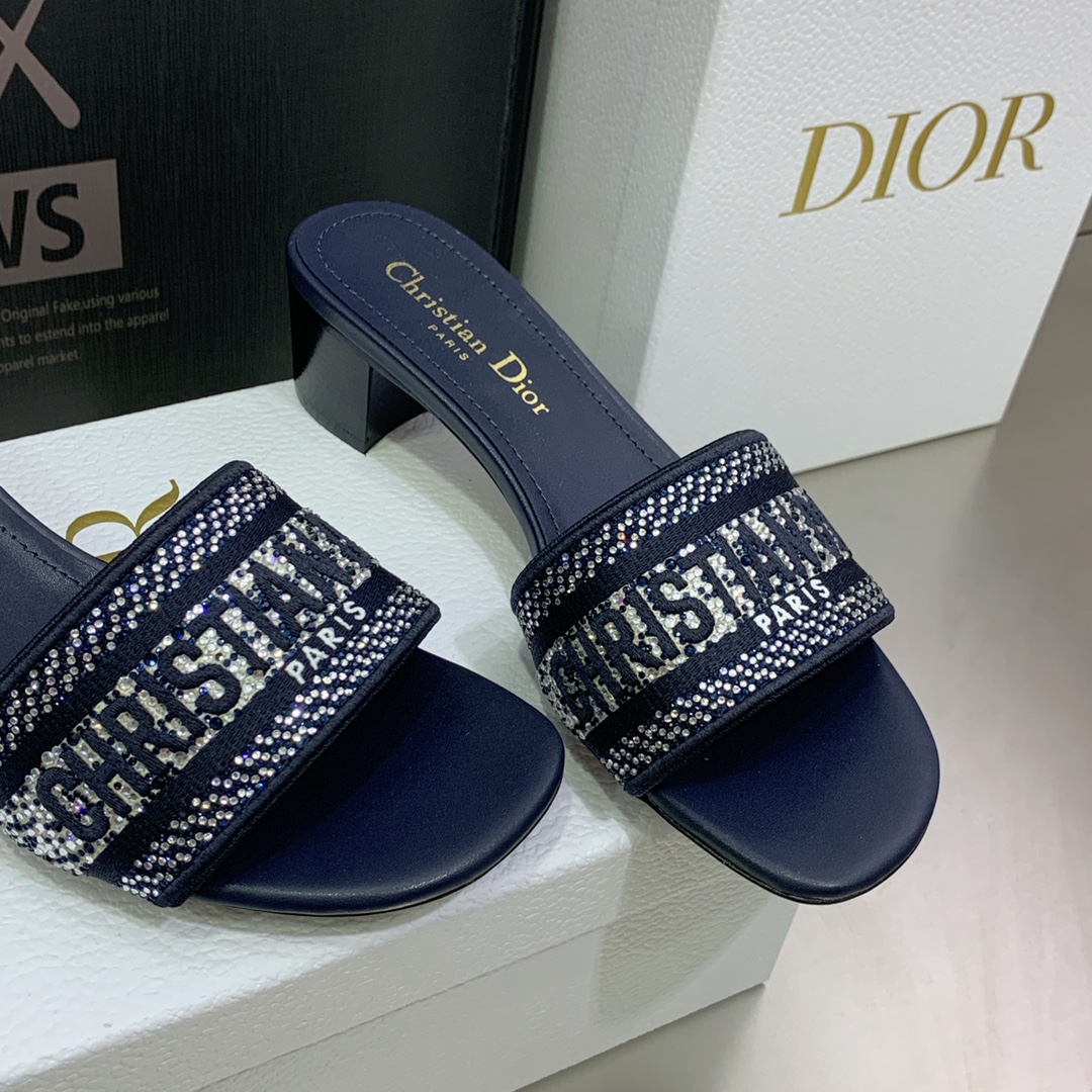 Christian Dior Women’s Dway Heeled Slide Dark Blue For Women CD