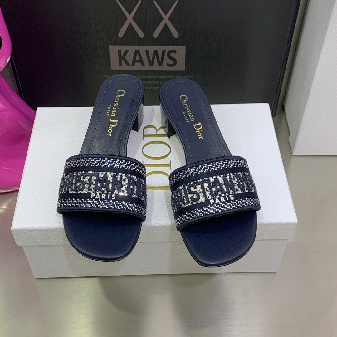 Christian Dior Women’s Dway Heeled Slide Dark Blue For Women CD
