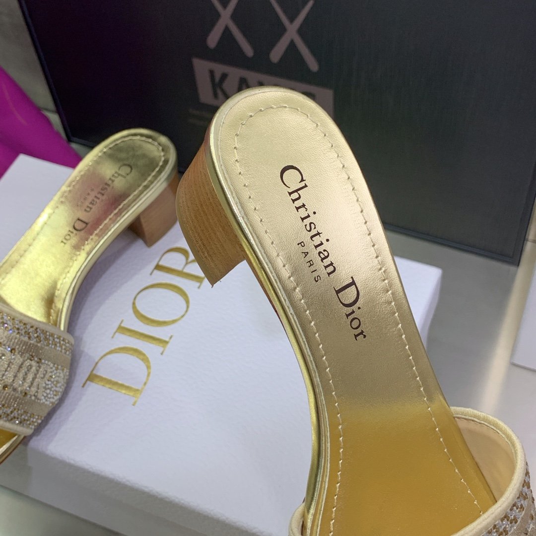 Christian Dior Women’s Dway Heeled Slide Gold-Tone For Women CD KCQ244LCS_S62K