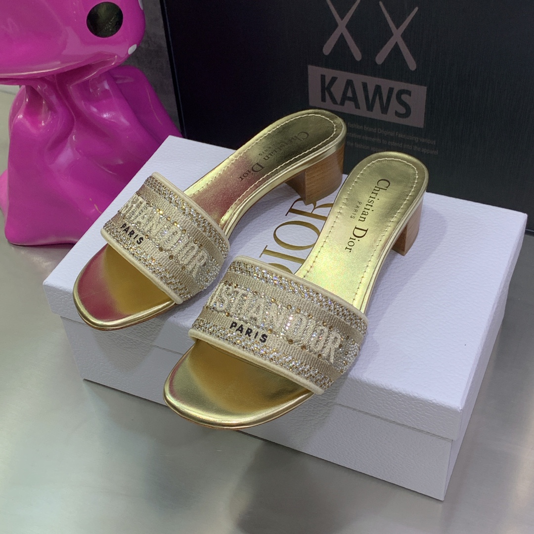 Christian Dior Women’s Dway Heeled Slide Gold-Tone For Women CD KCQ244LCS_S62K