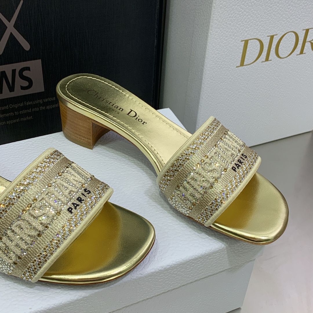 Christian Dior Women’s Dway Heeled Slide Gold-Tone For Women CD KCQ244LCS_S62K