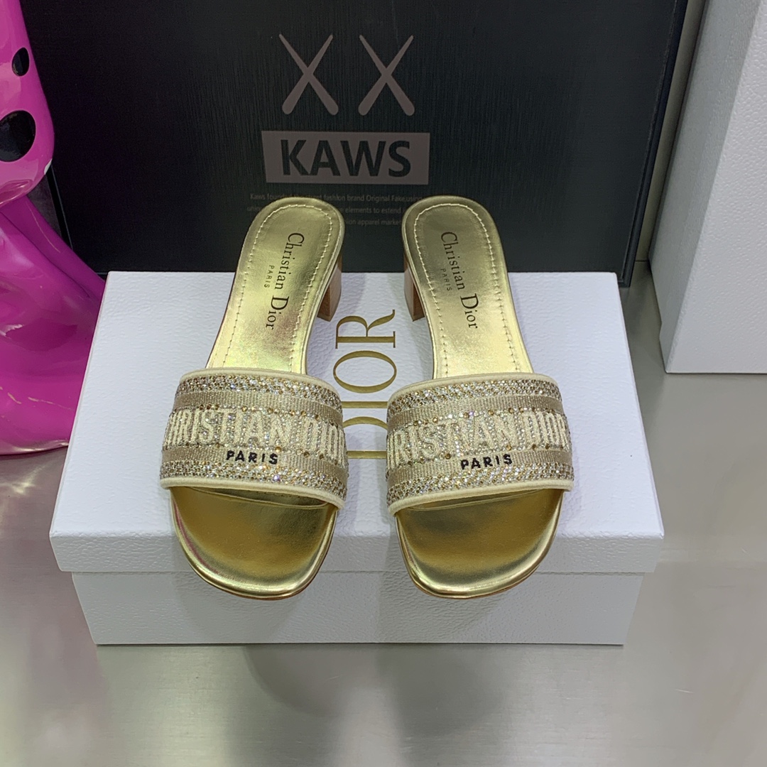 Christian Dior Women’s Dway Heeled Slide Gold-Tone For Women CD KCQ244LCS_S62K