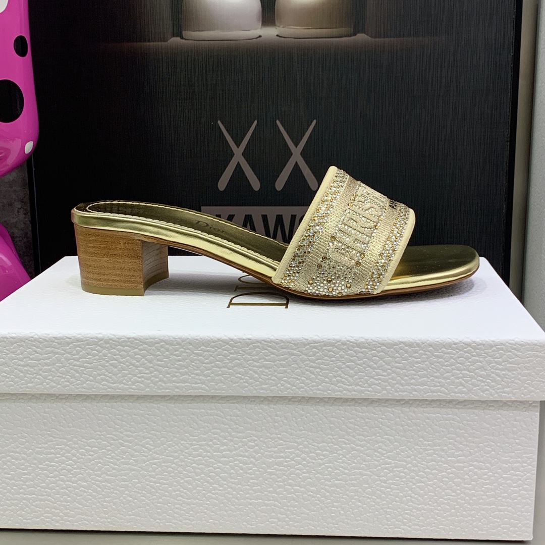 Christian Dior Women’s Dway Heeled Slide Gold-Tone For Women CD KCQ244LCS_S62K