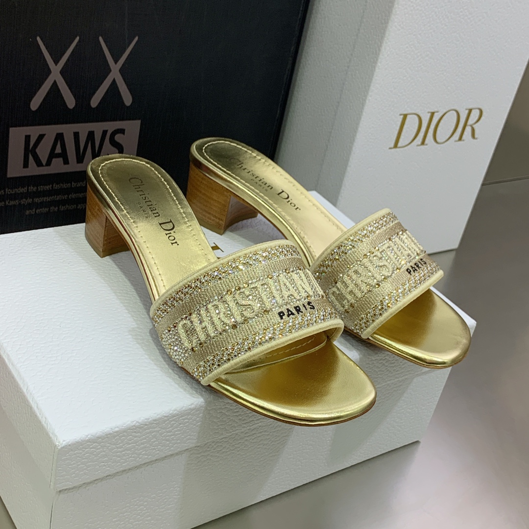 Christian Dior Women’s Dway Heeled Slide Gold-Tone For Women CD KCQ244LCS_S62K