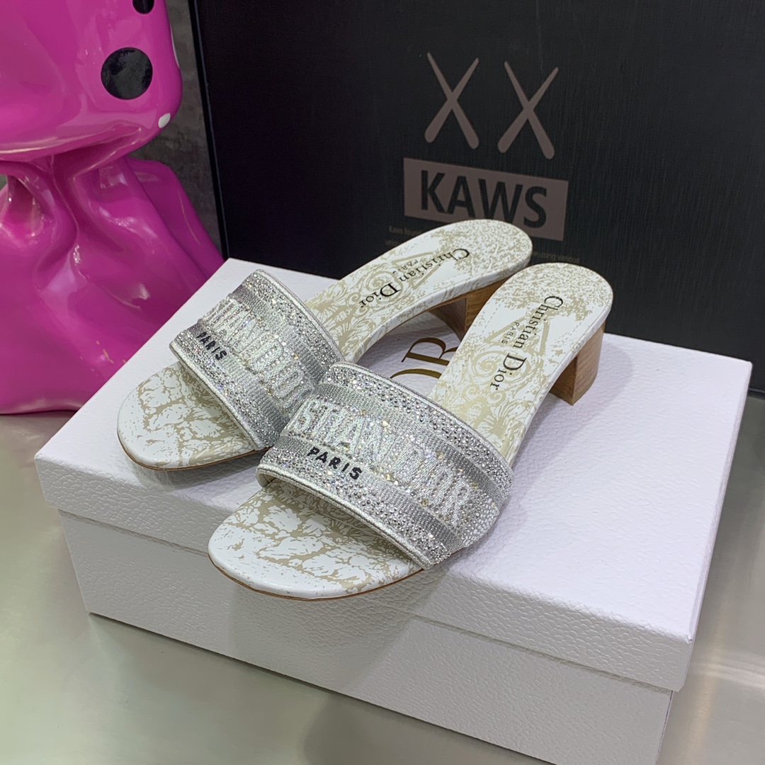 Christian Dior Women’s Dway Heeled Slide White For Women CD